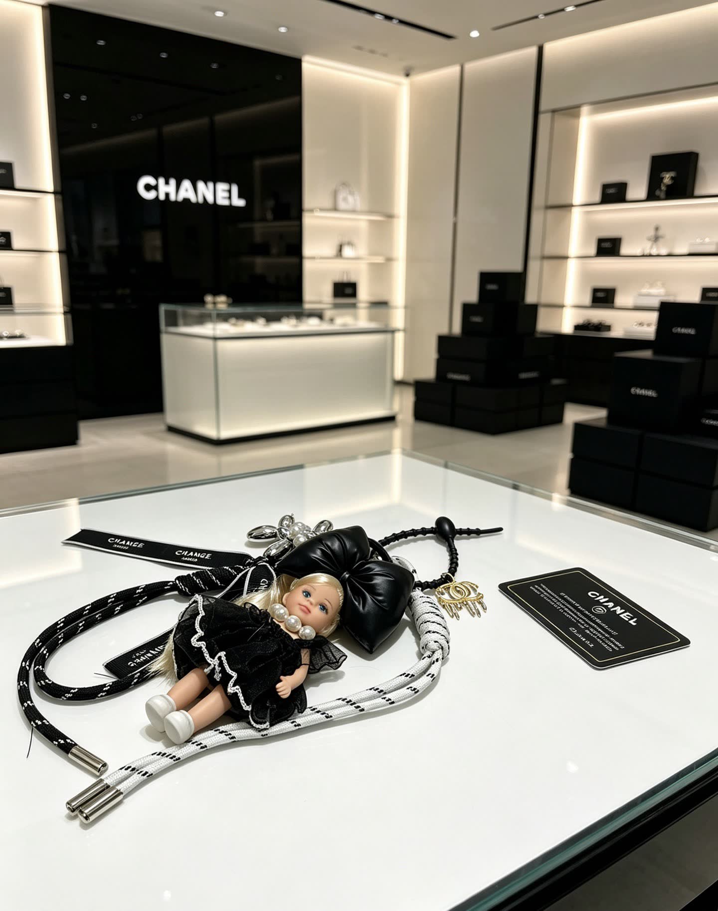 Chanel Black Leather Bow with Doll Charm