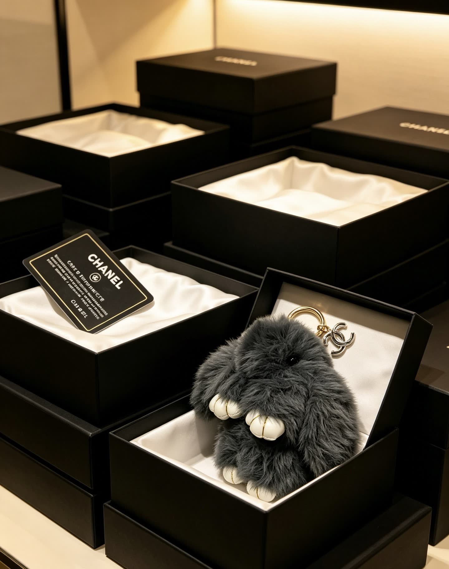 Chanel Grey Furry Keychain