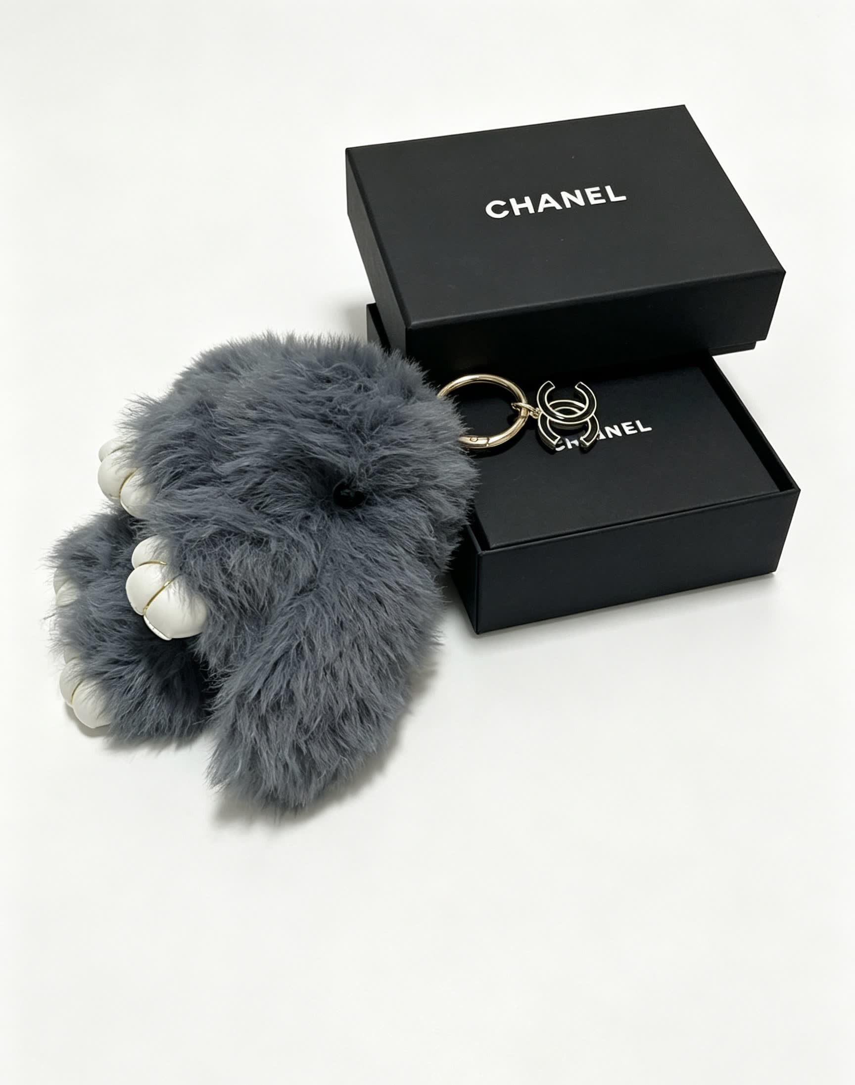 Chanel Grey Furry Keychain