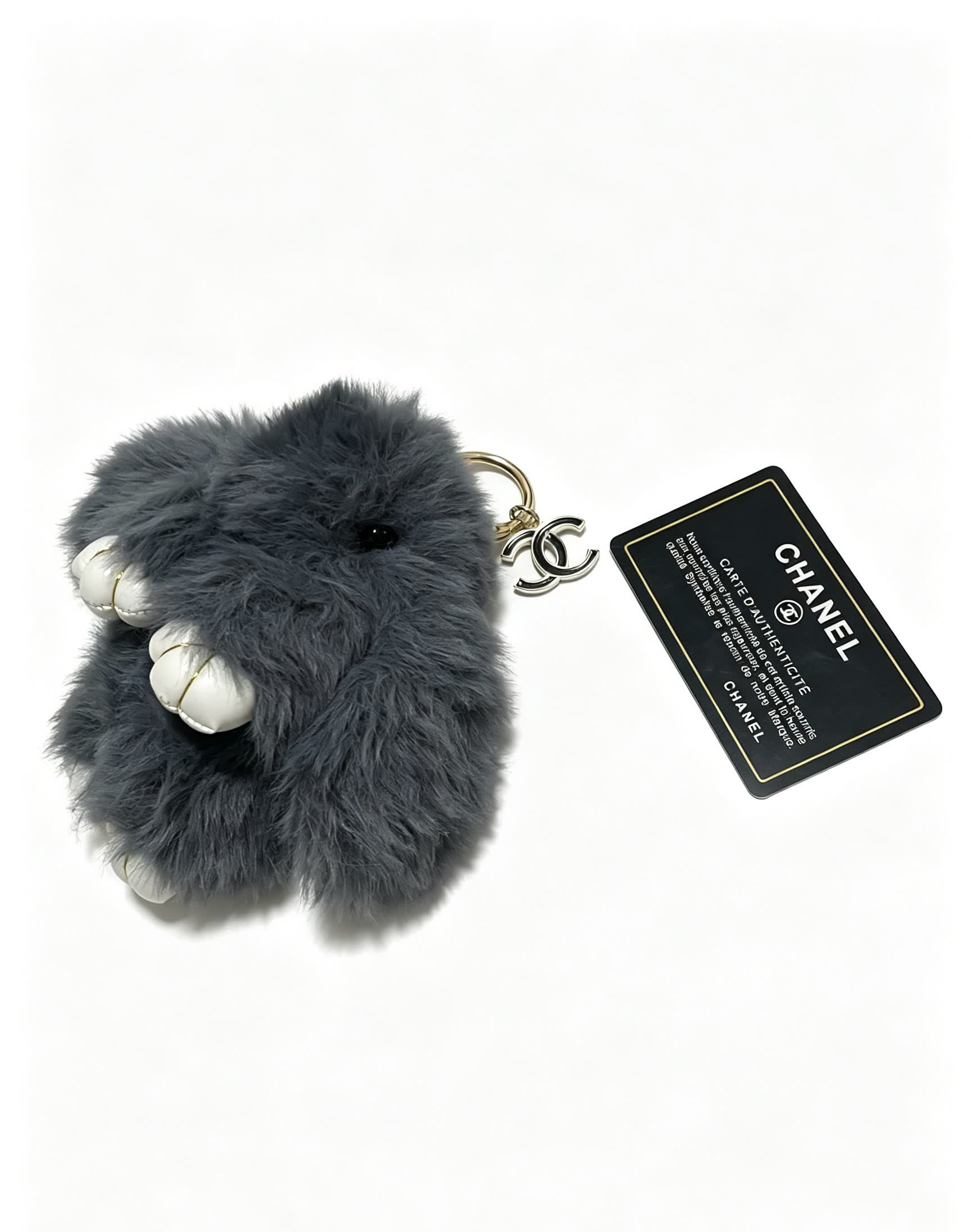 Chanel Grey Furry Keychain