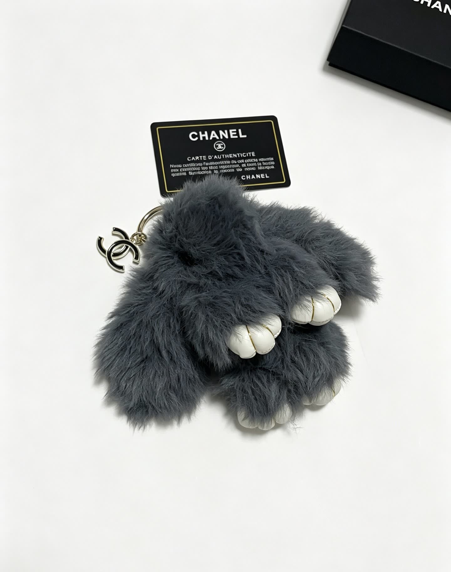 Chanel Grey Furry Keychain