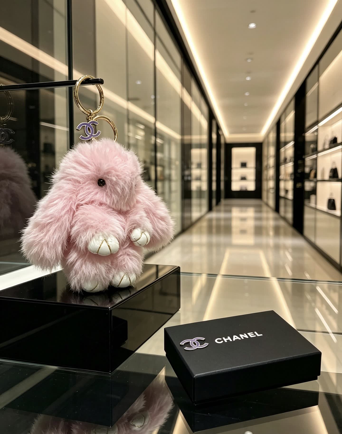 Chanel Pink Furry Keychain