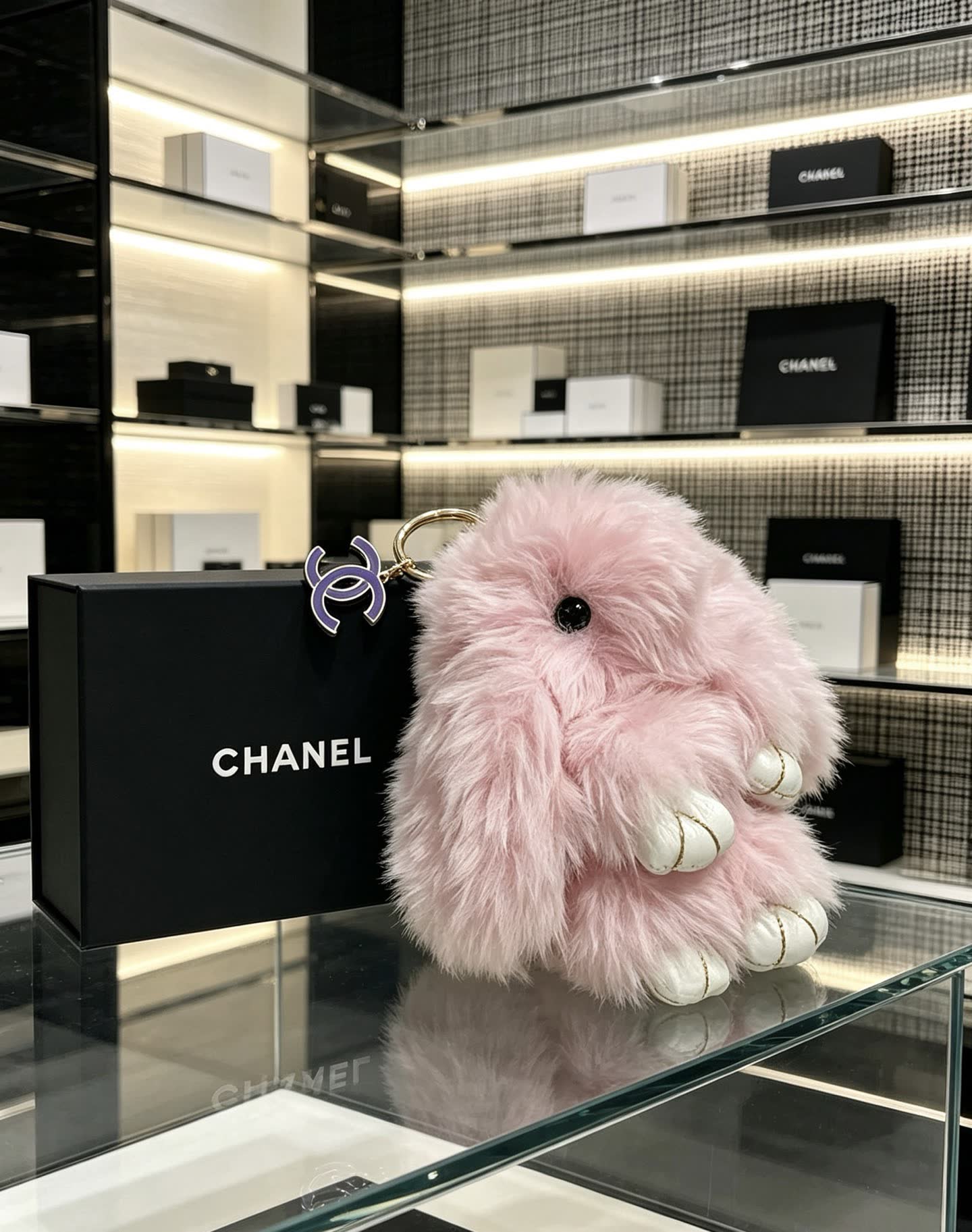 Chanel Pink Furry Keychain