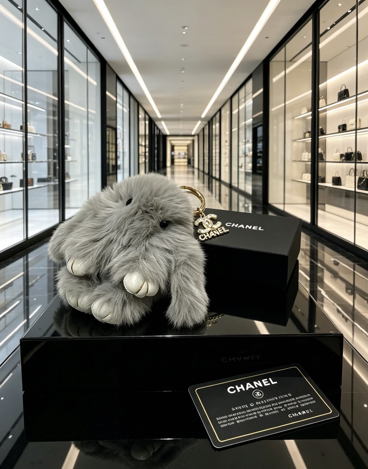 Chanel Gray Furry Keychain Chanel Gray Furry Keychain