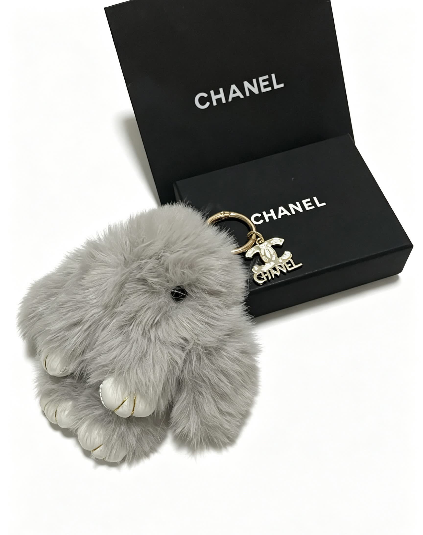 Chanel Gray Furry Keychain