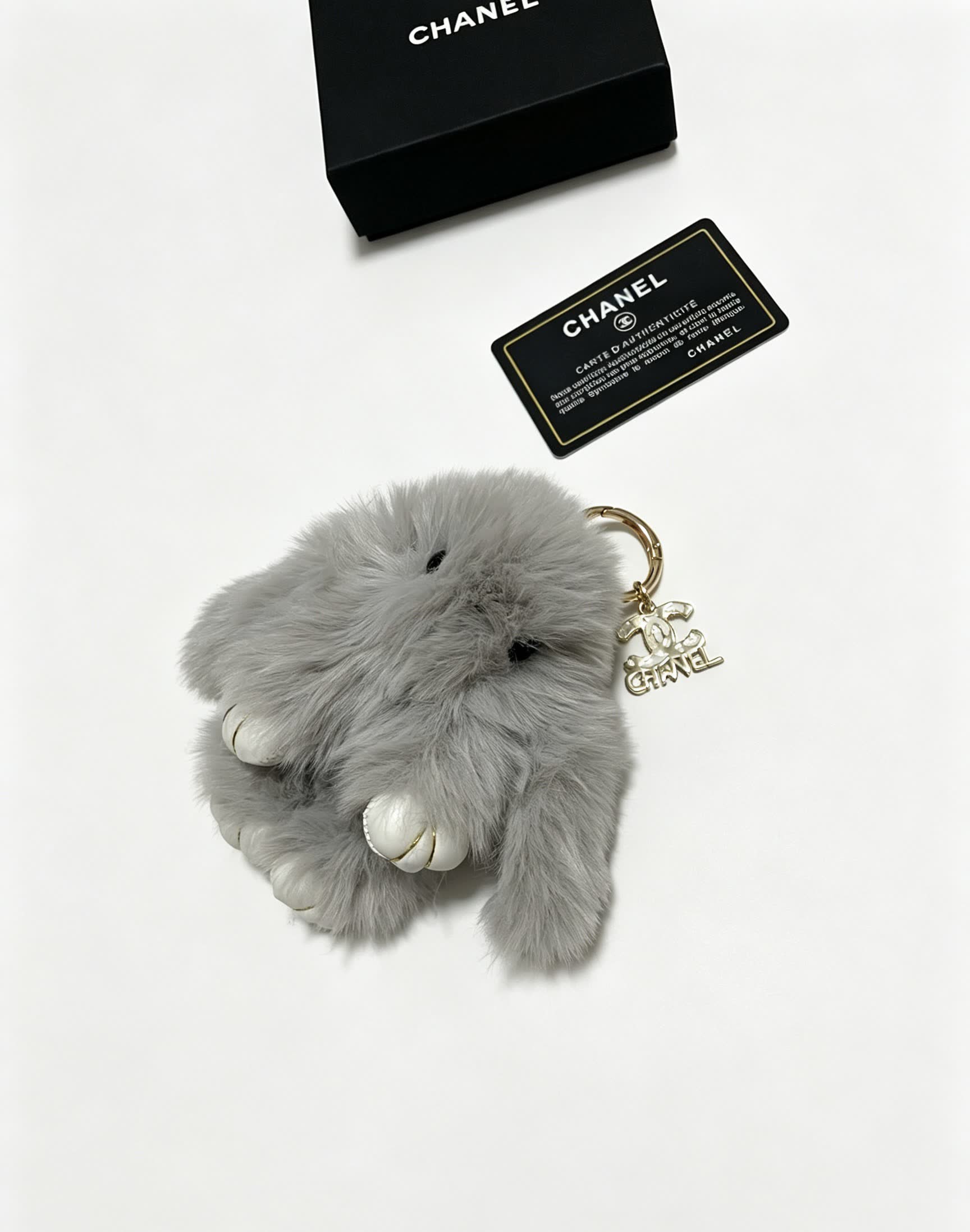 Chanel Gray Furry Keychain