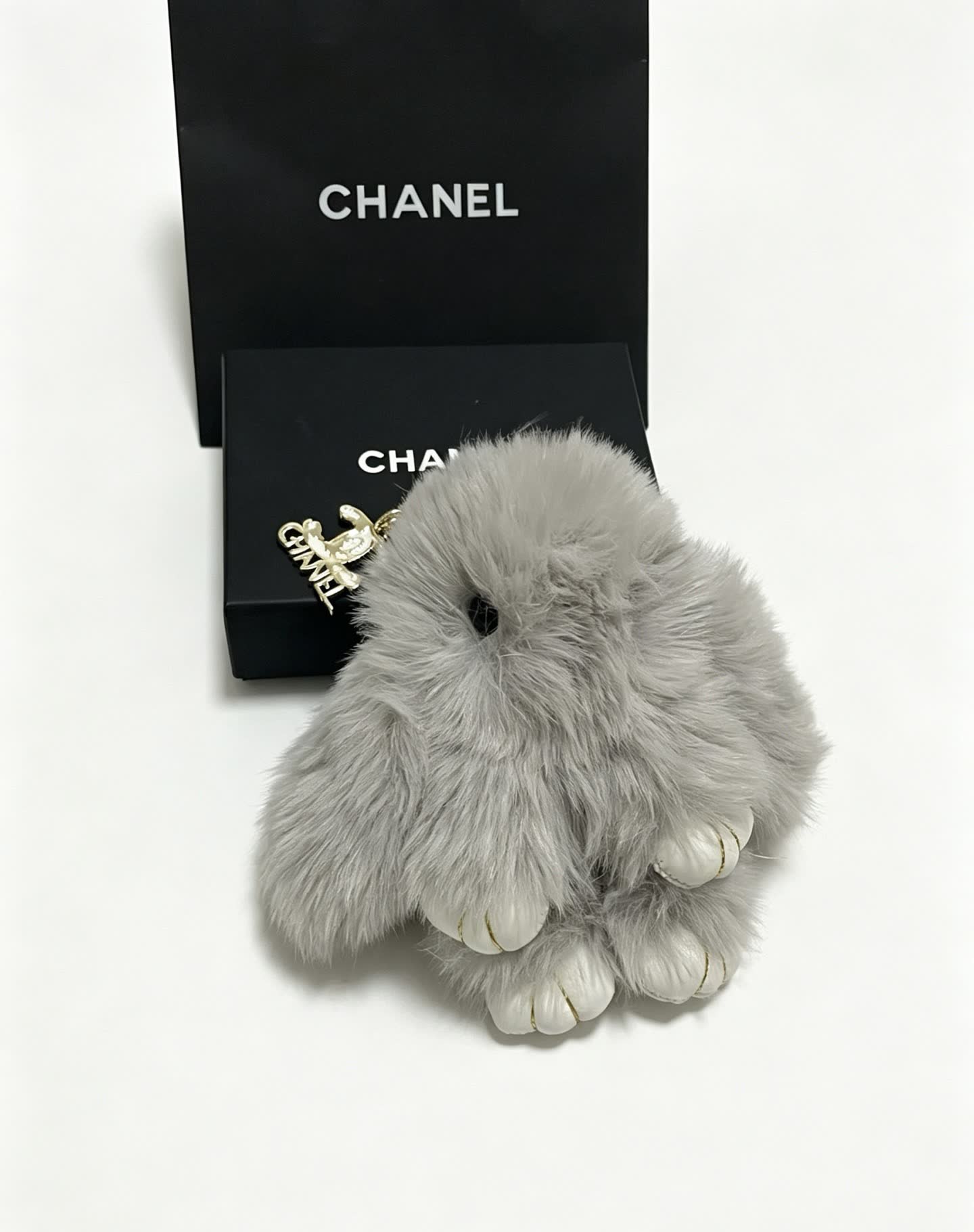 Chanel Gray Furry Keychain