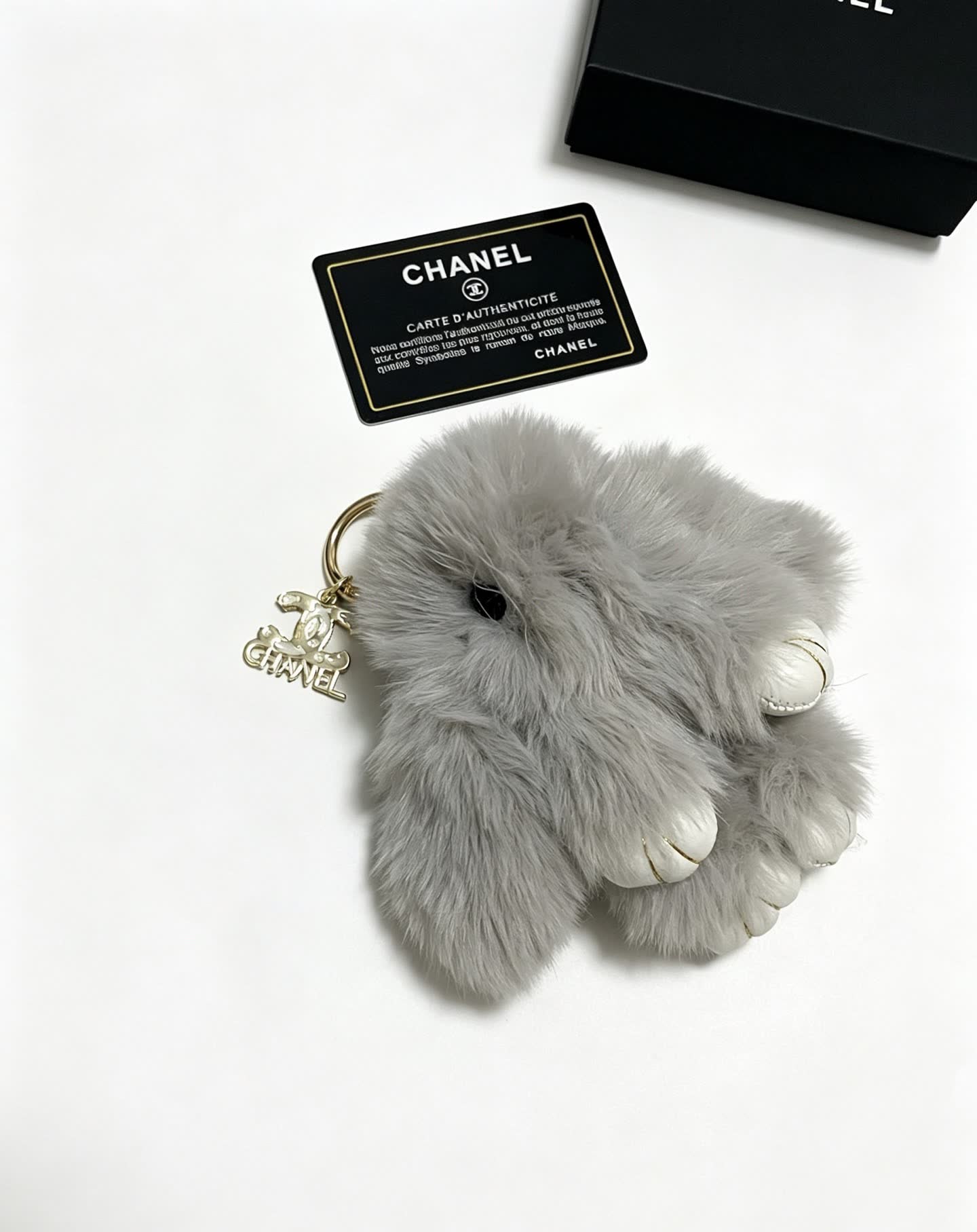 Chanel Gray Furry Keychain