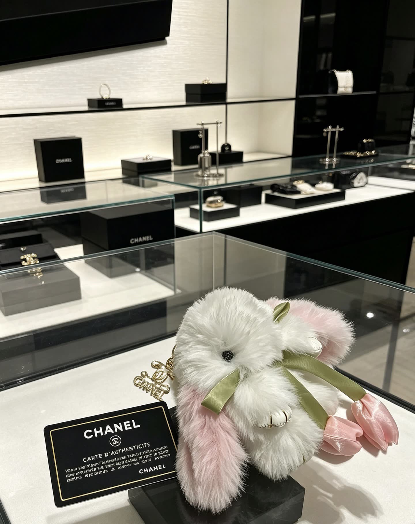 Chanel White and Pink Fluffy Rabbit Keychain