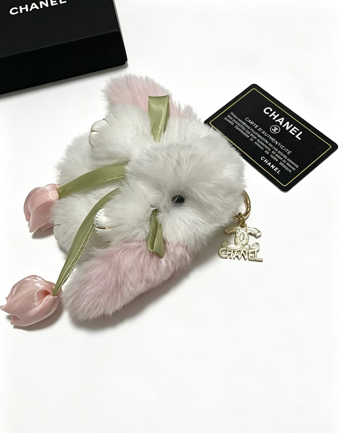 Chanel White and Pink Fluffy Rabbit Keychain