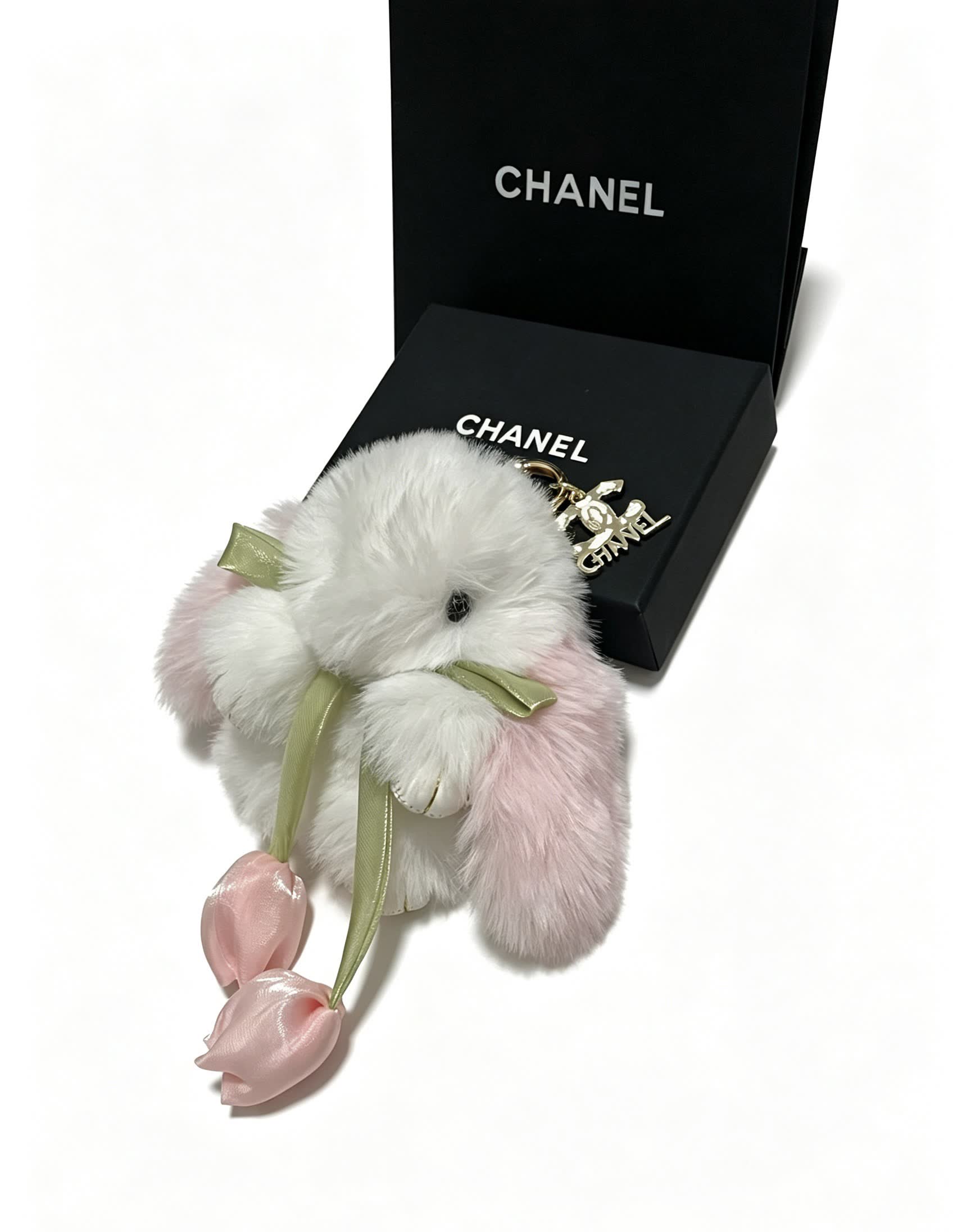 Chanel White and Pink Fluffy Rabbit Keychain