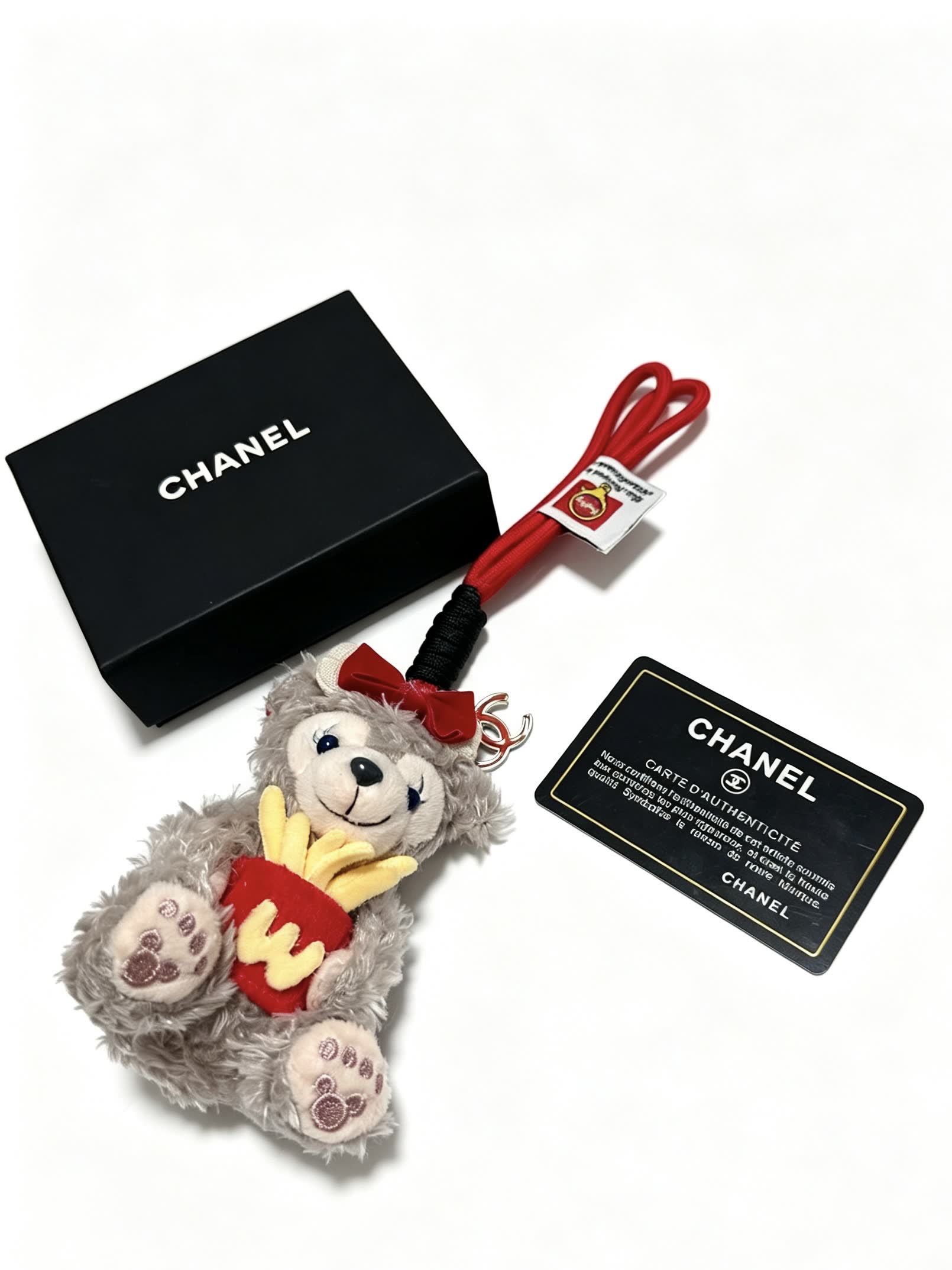 Chanel Bear Charm with Red Bow and French Fries