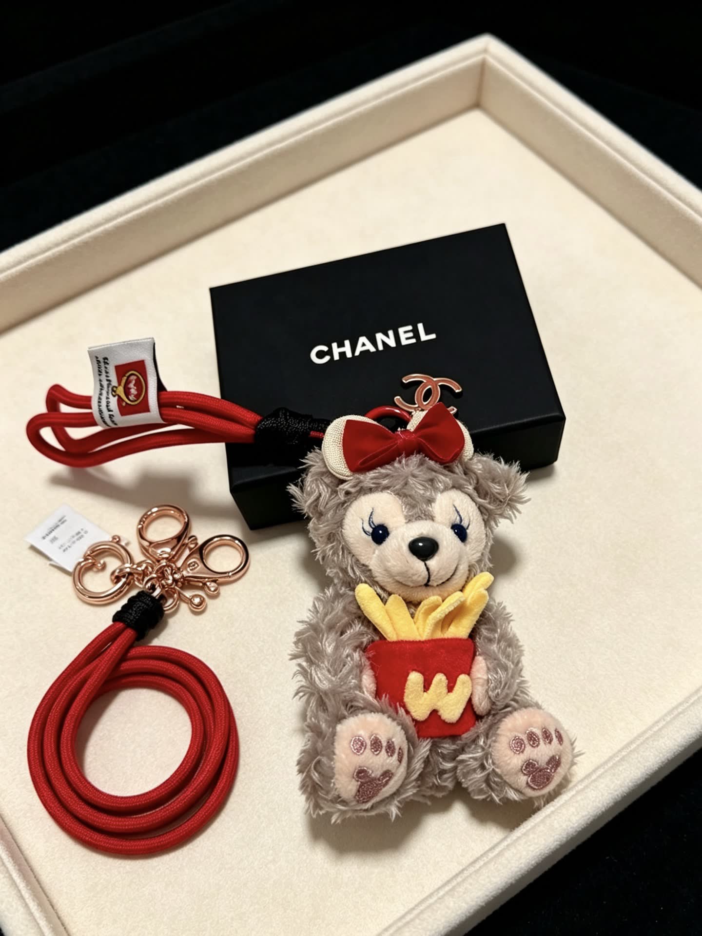 Chanel Bear Charm with Red Bow and French Fries