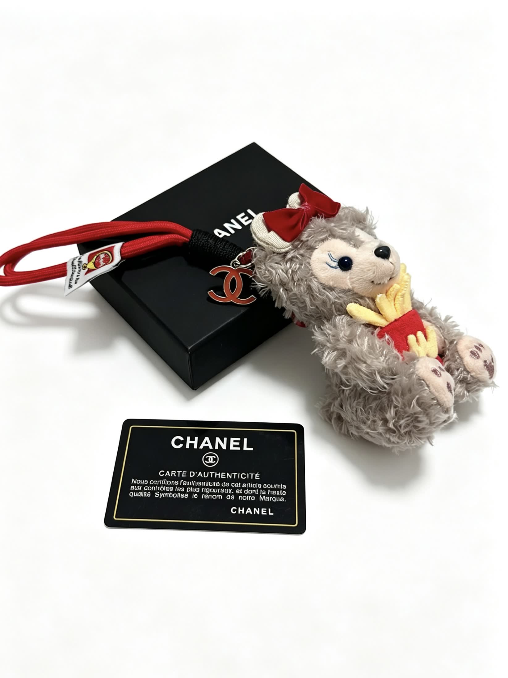 Chanel Bear Charm with Red Bow and French Fries