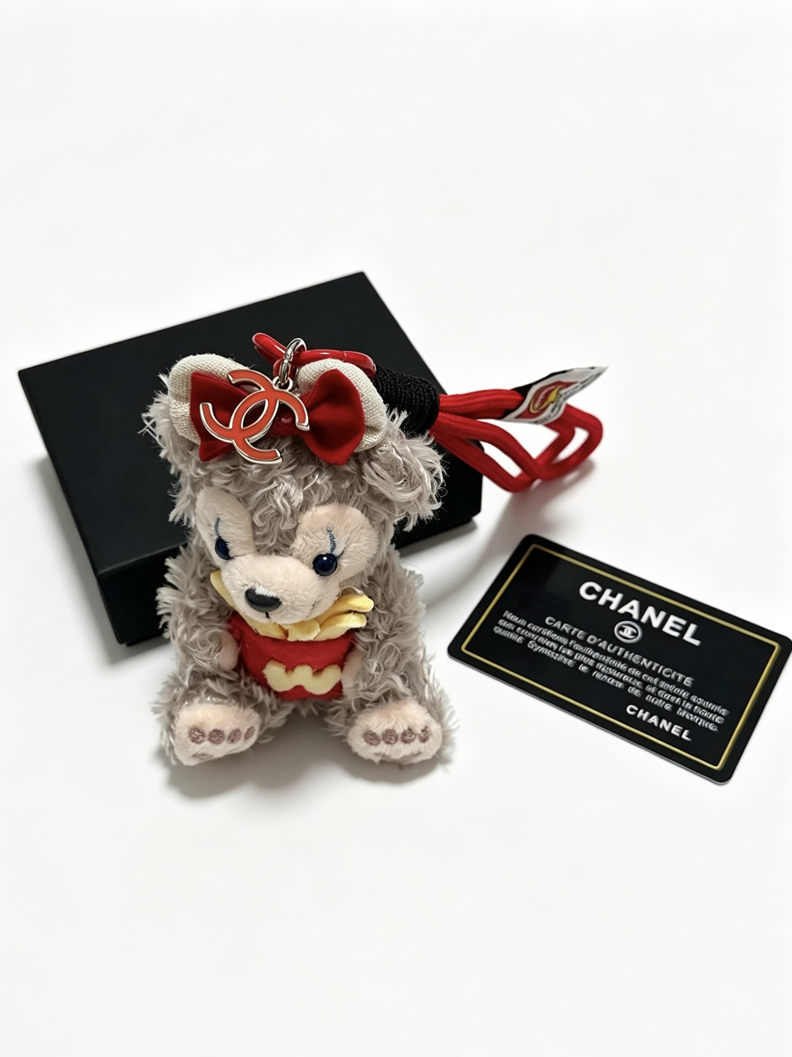 Chanel Bear Charm with Red Bow and French Fries