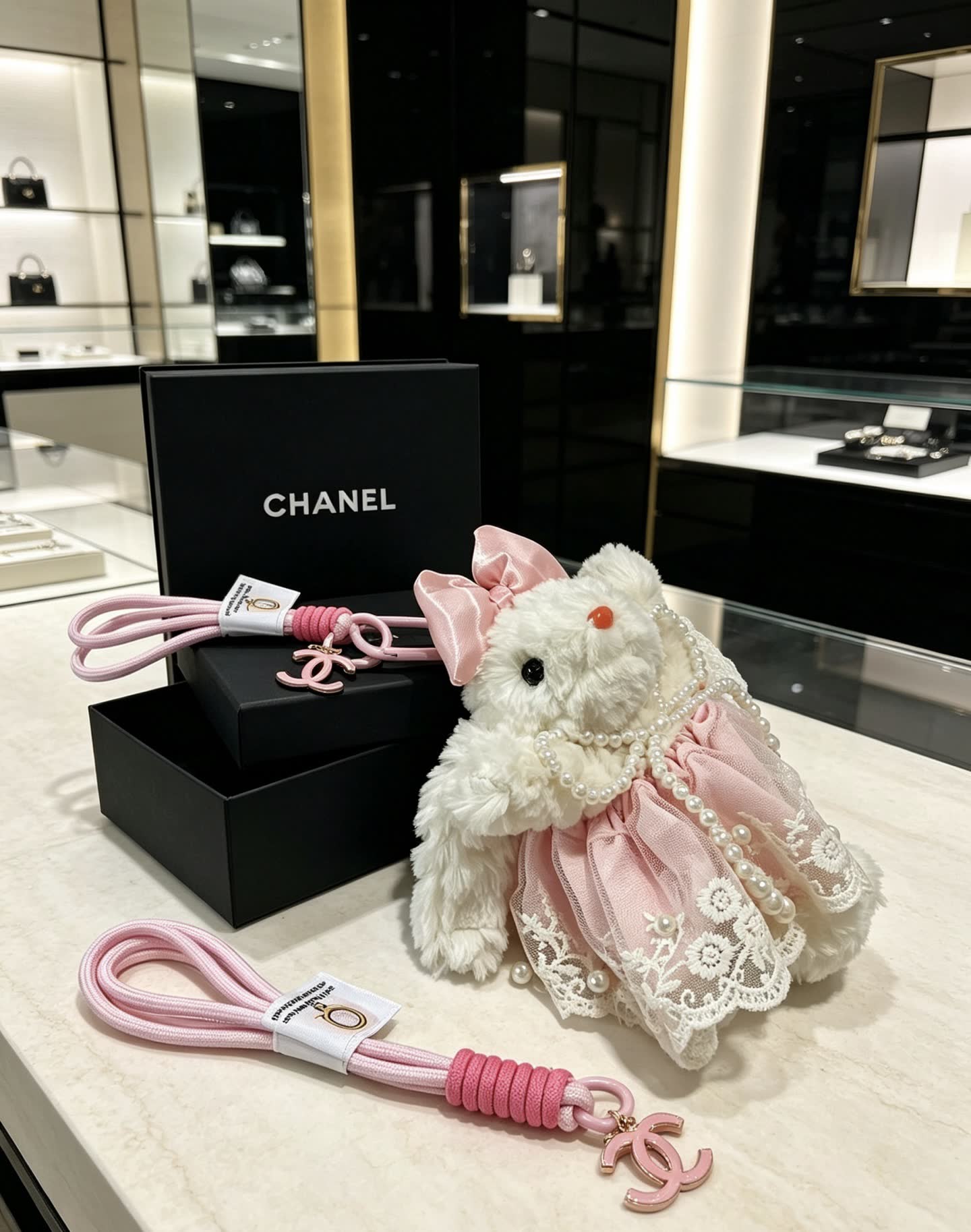 Chanel Pink Lace Bear Charm