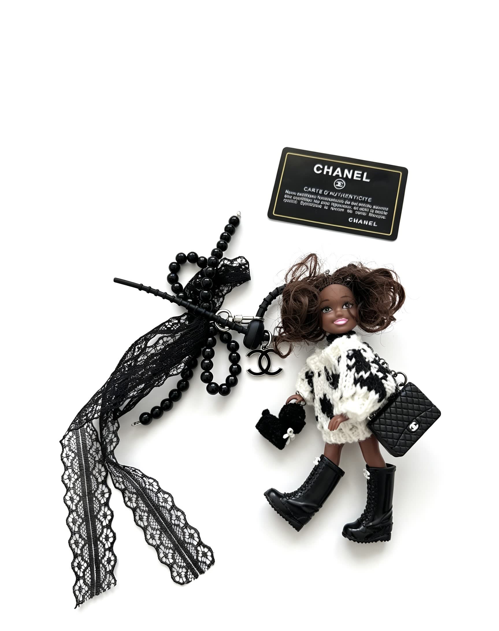 Chanel Black and White Doll Charm
