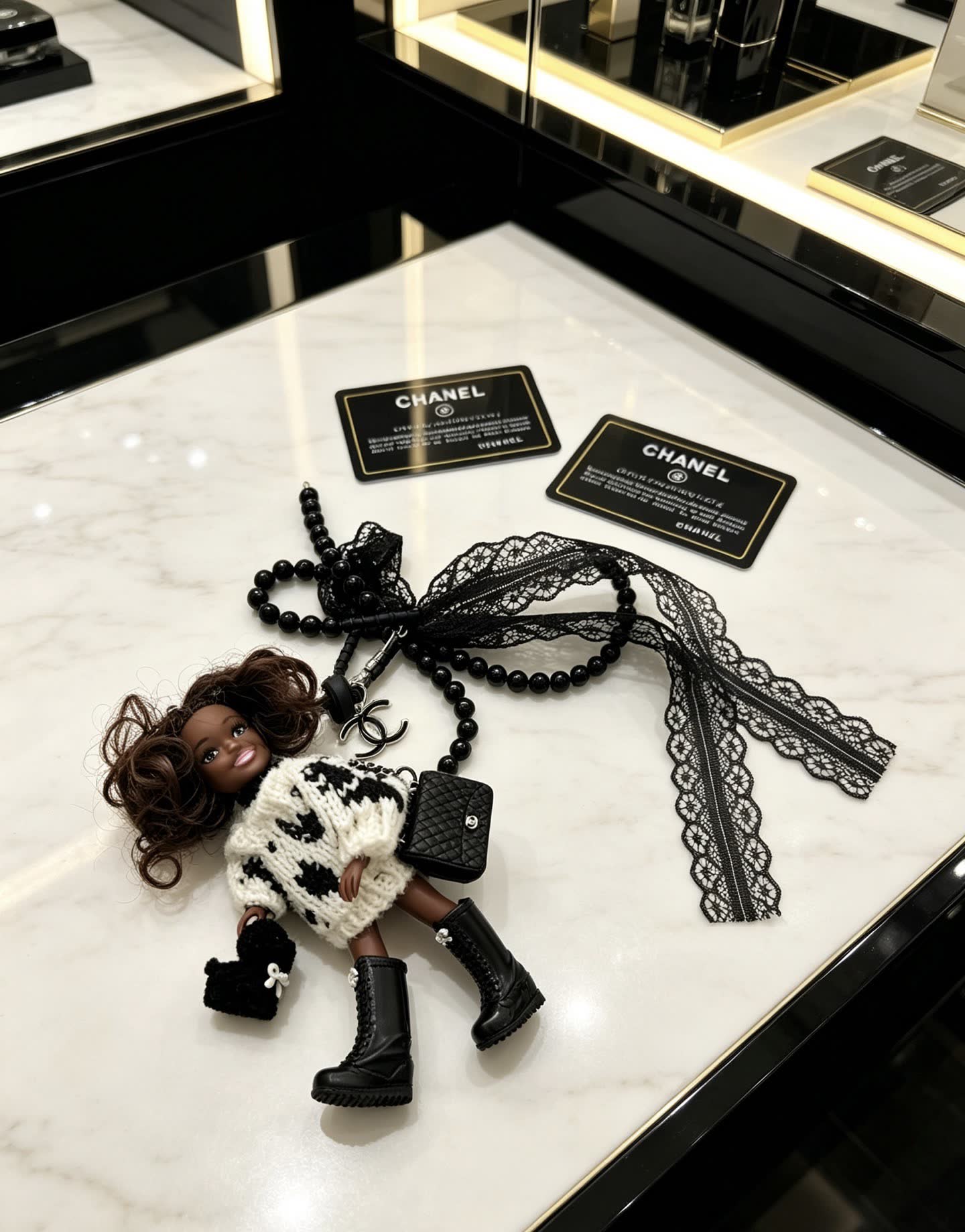 Chanel Black and White Doll Charm