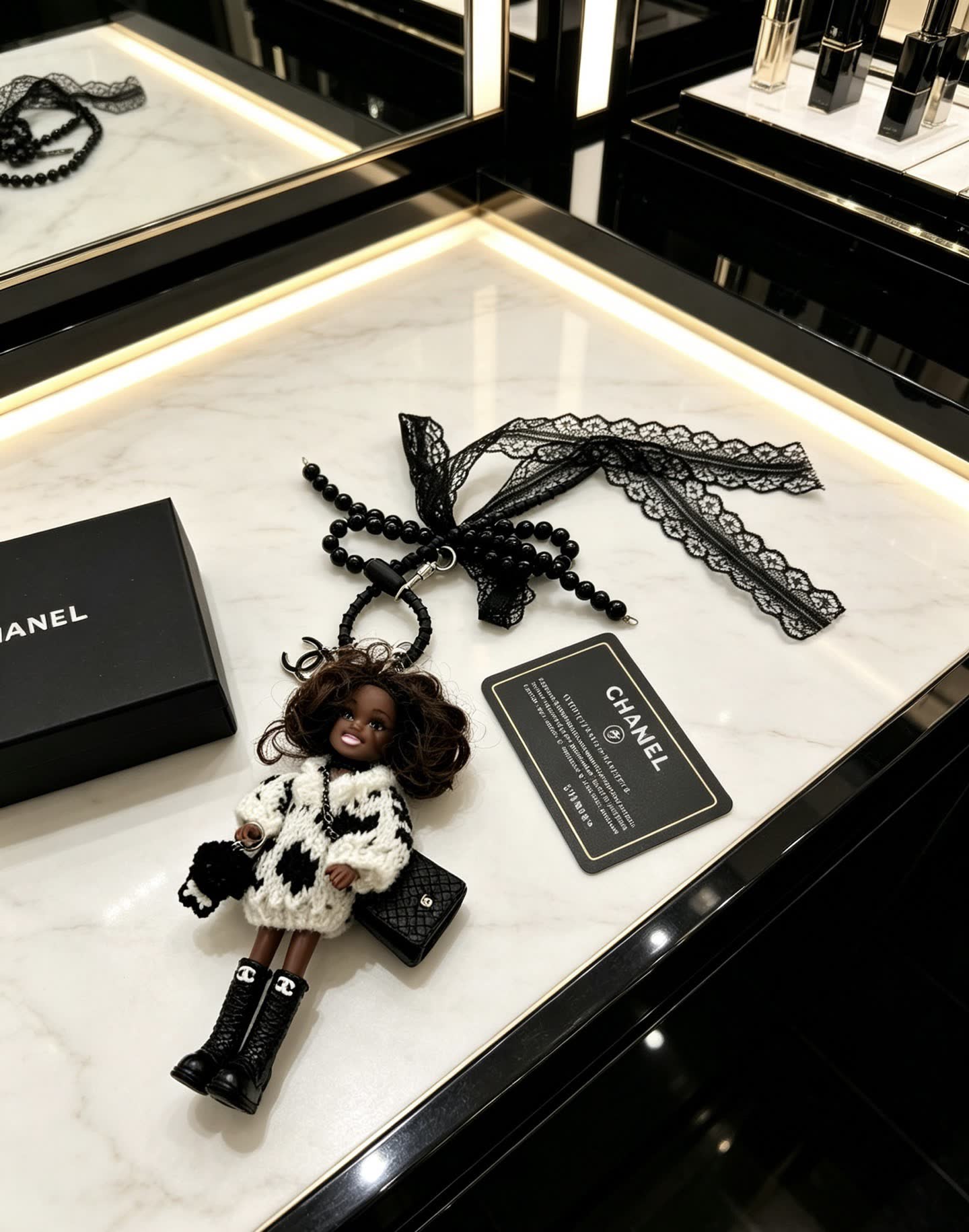 Chanel Black and White Doll Charm