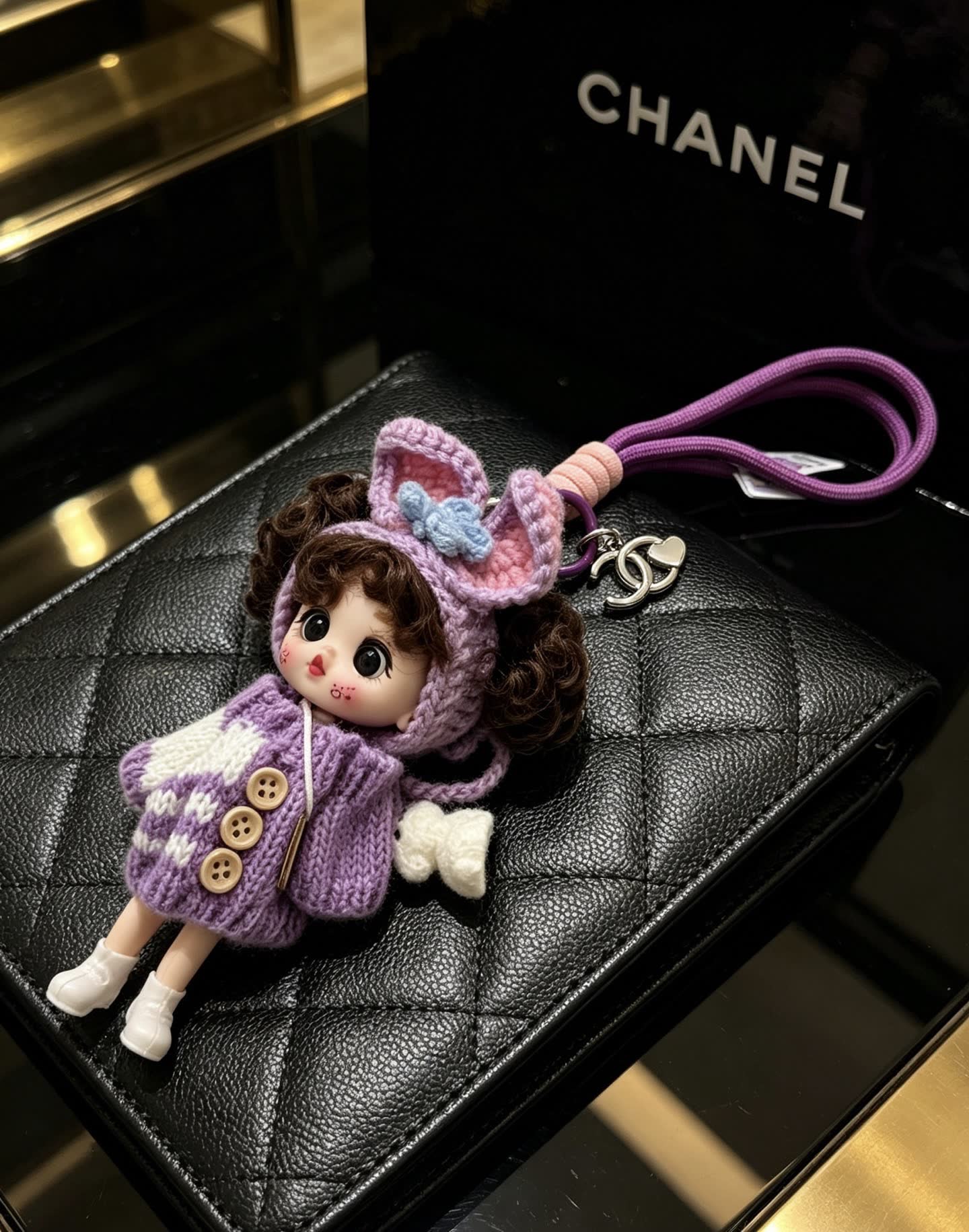Chanel Purple Knit Doll Charm