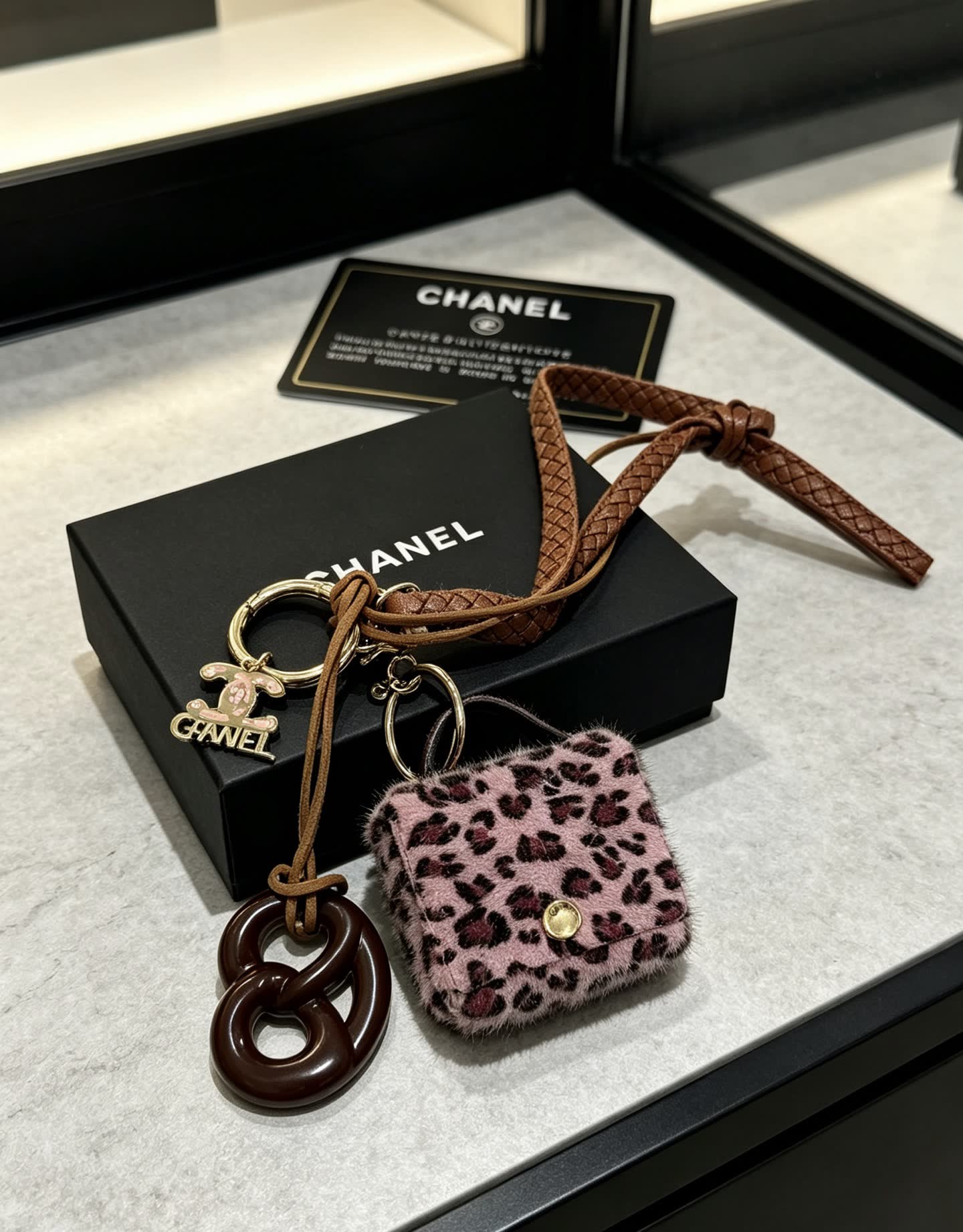 Chanel Leopard Print Keychain