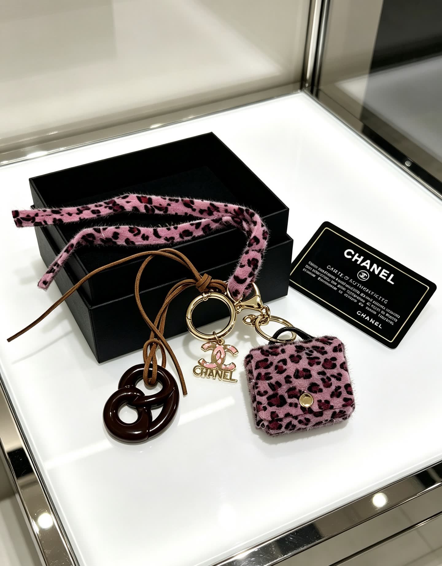 Chanel Leopard Print Keychain