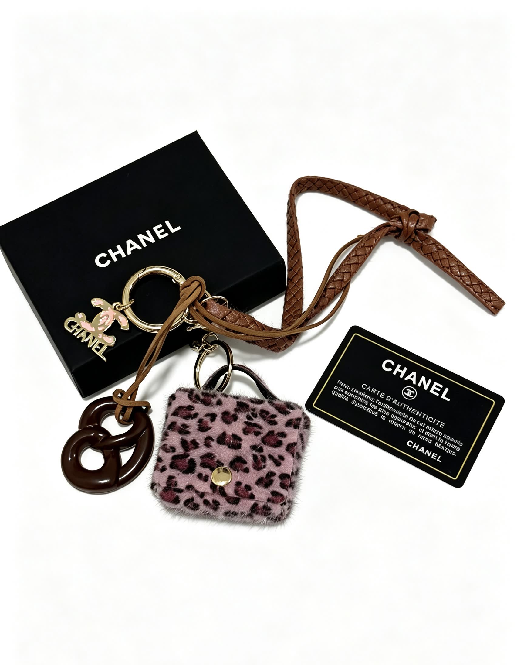 Chanel Leopard Print Keychain