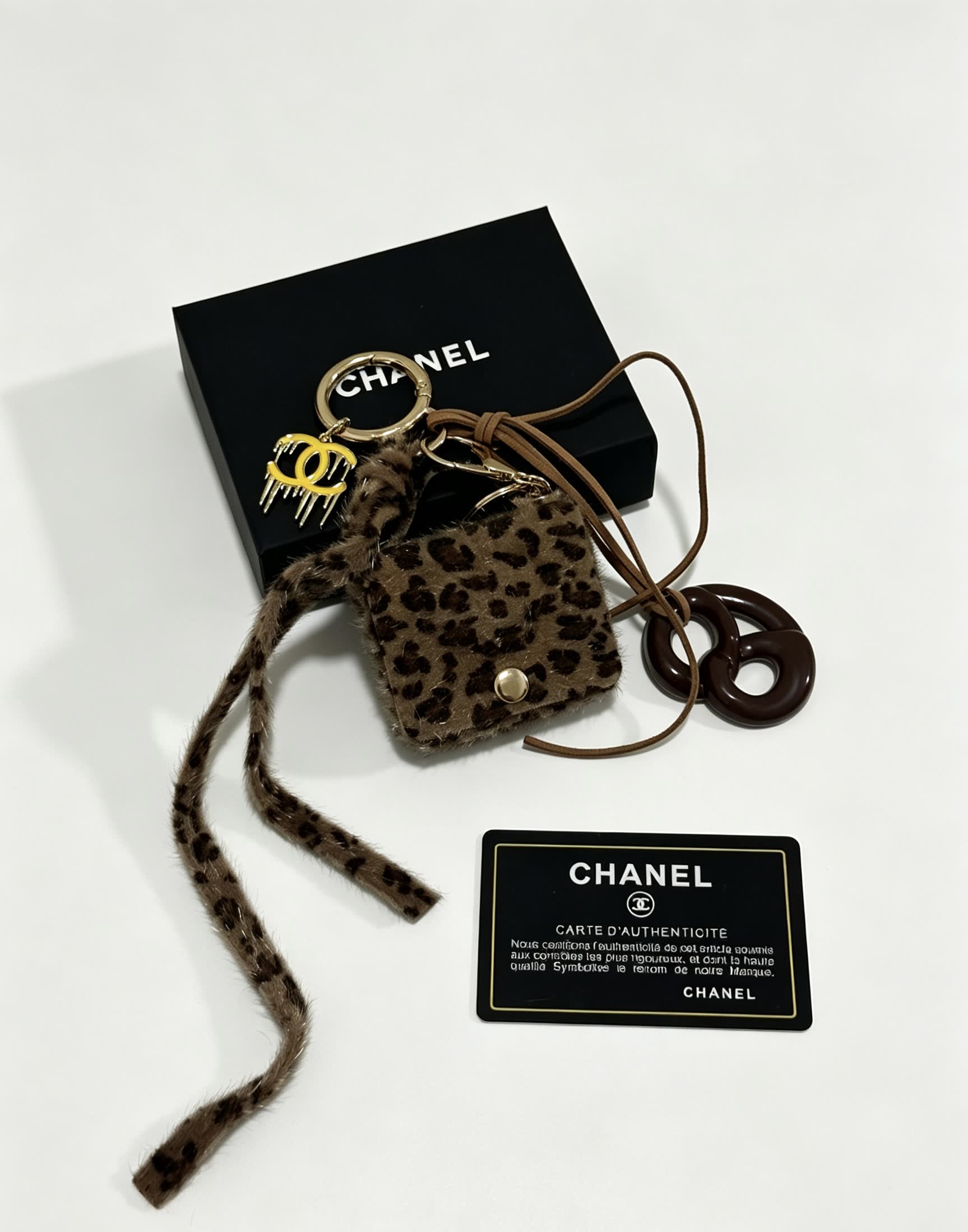 Chanel Leopard Print Keychain