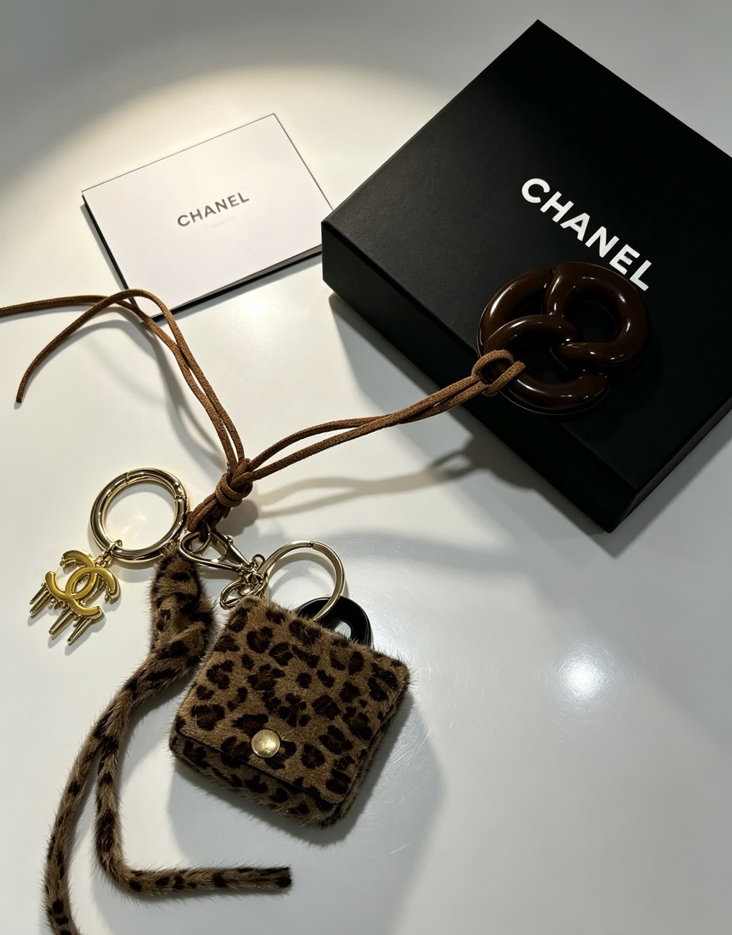 Chanel Leopard Print Keychain