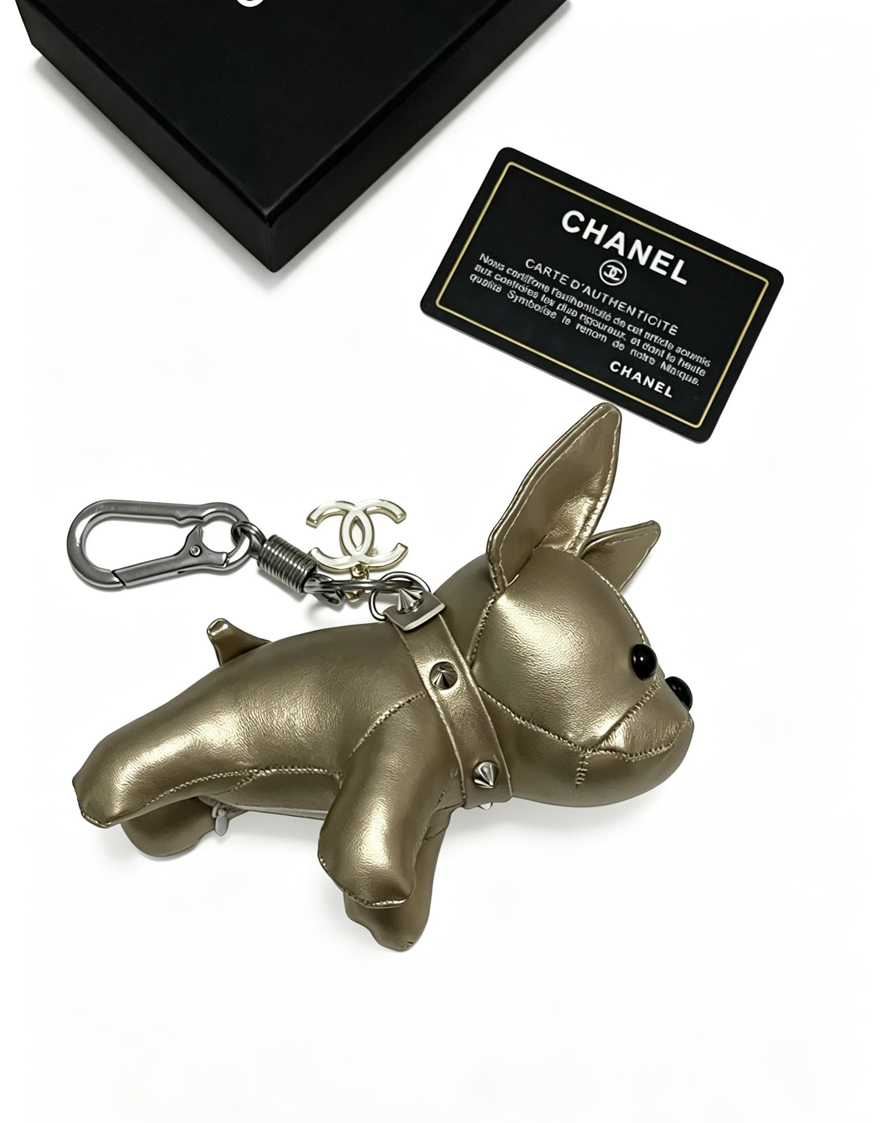 Chanel Gold Leather Dog Keychain
