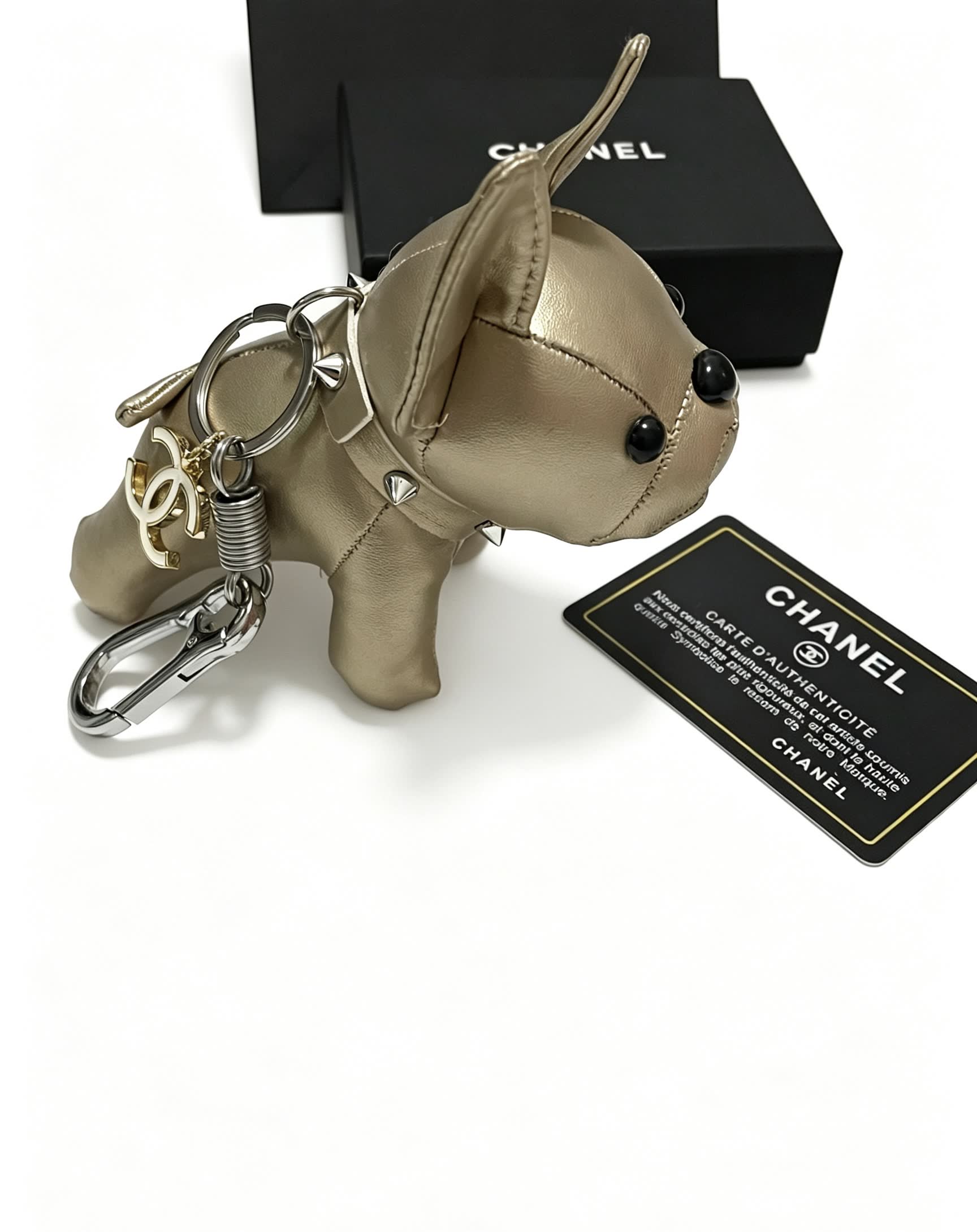 Chanel Gold Leather Dog Keychain