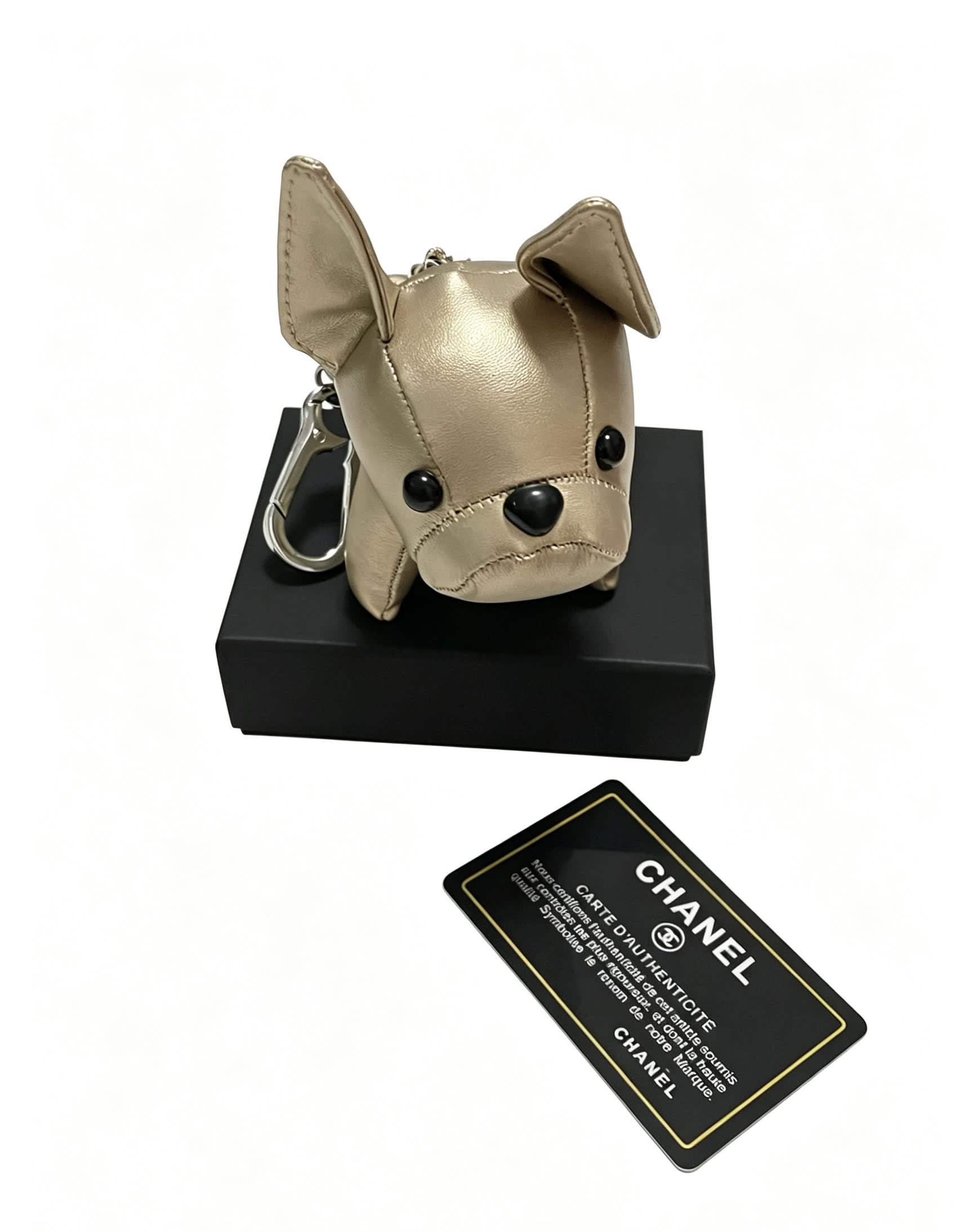 Chanel Gold Leather Dog Keychain