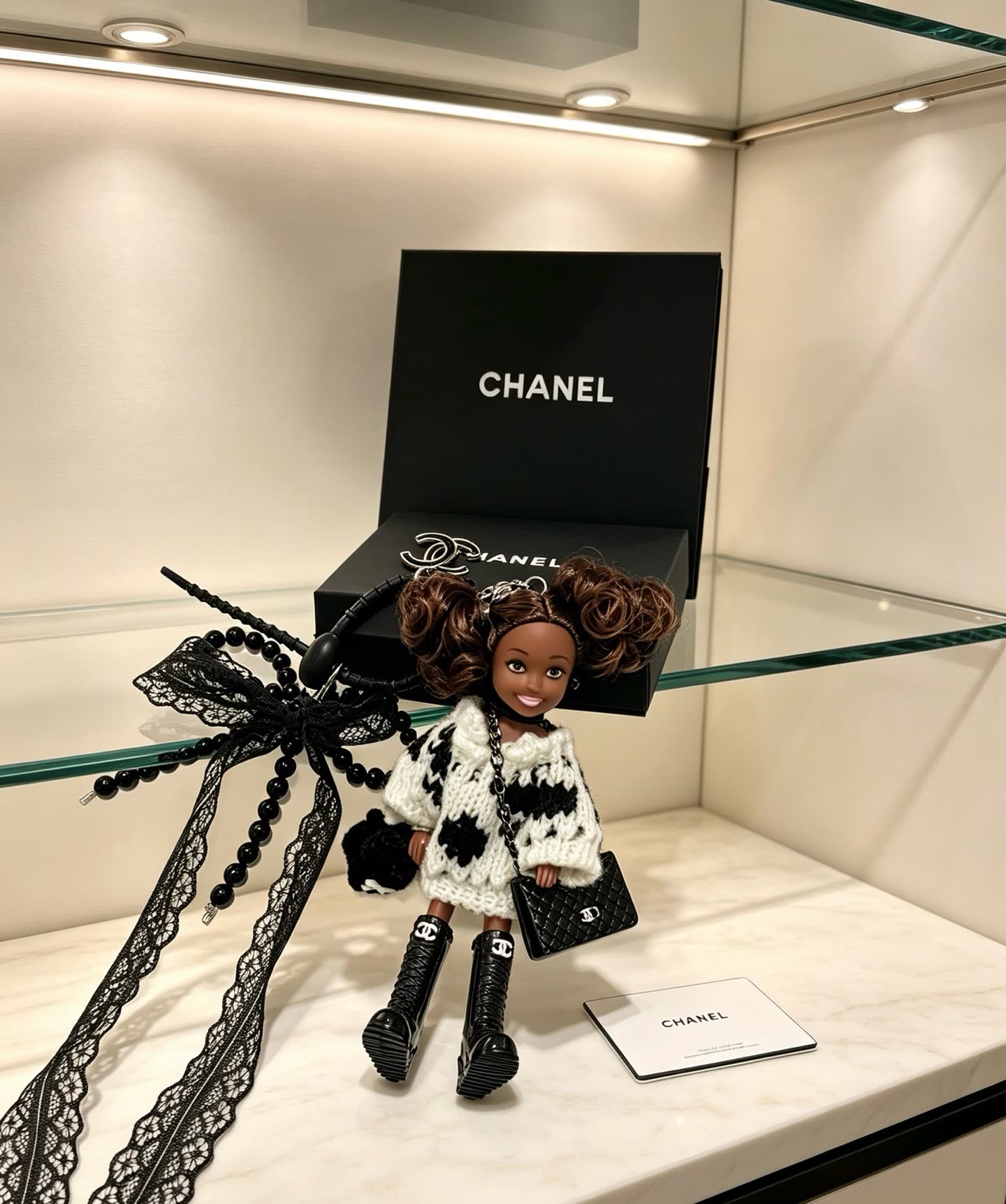 Chanel Keychain with Beaded Chain and Doll Charm