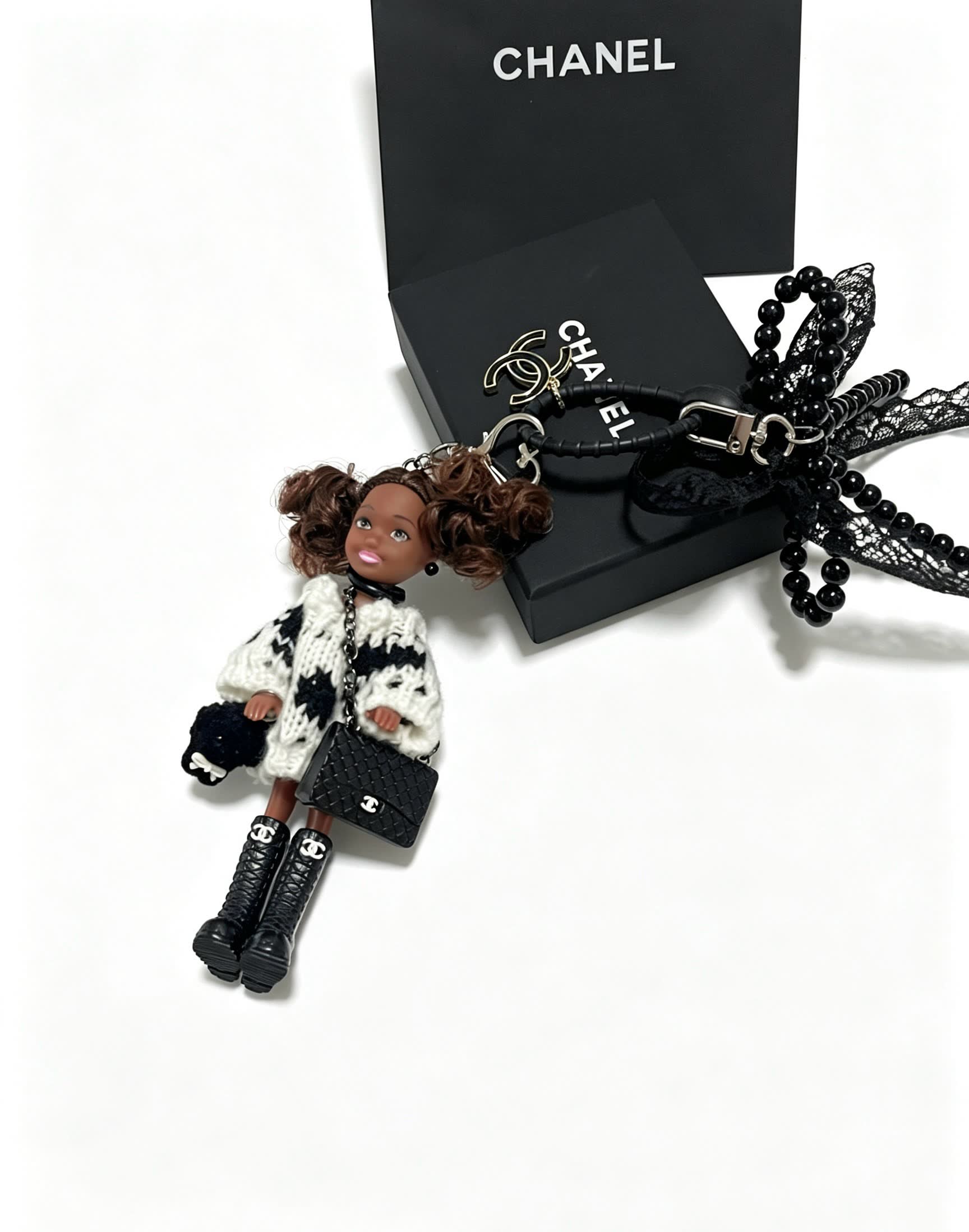 Chanel Keychain with Beaded Chain and Doll Charm