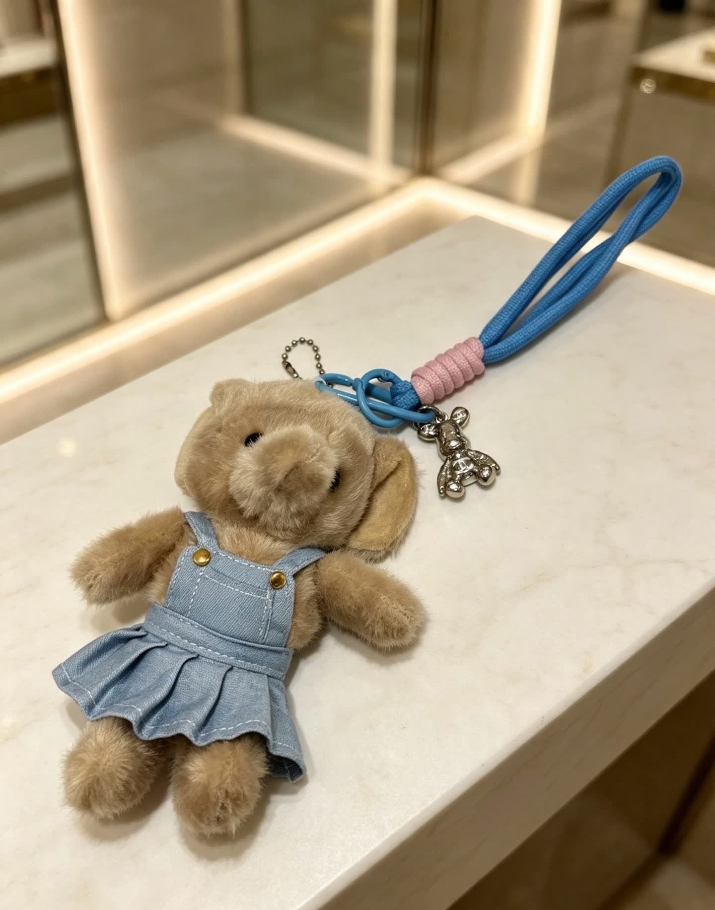 Chanel Blue Denim Dress Bear Keychain
