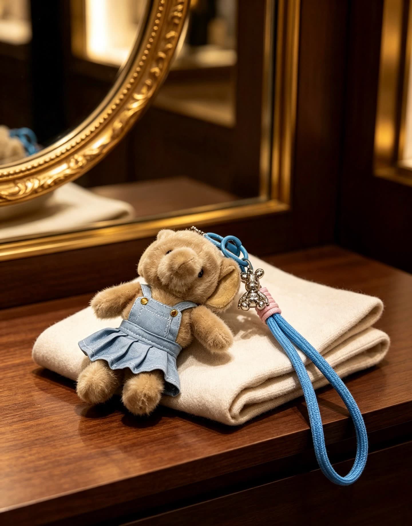 Chanel Blue Denim Dress Bear Keychain