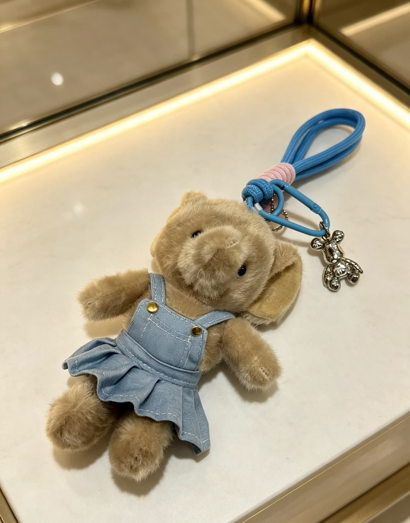 Chanel Blue Denim Dress Bear Keychain