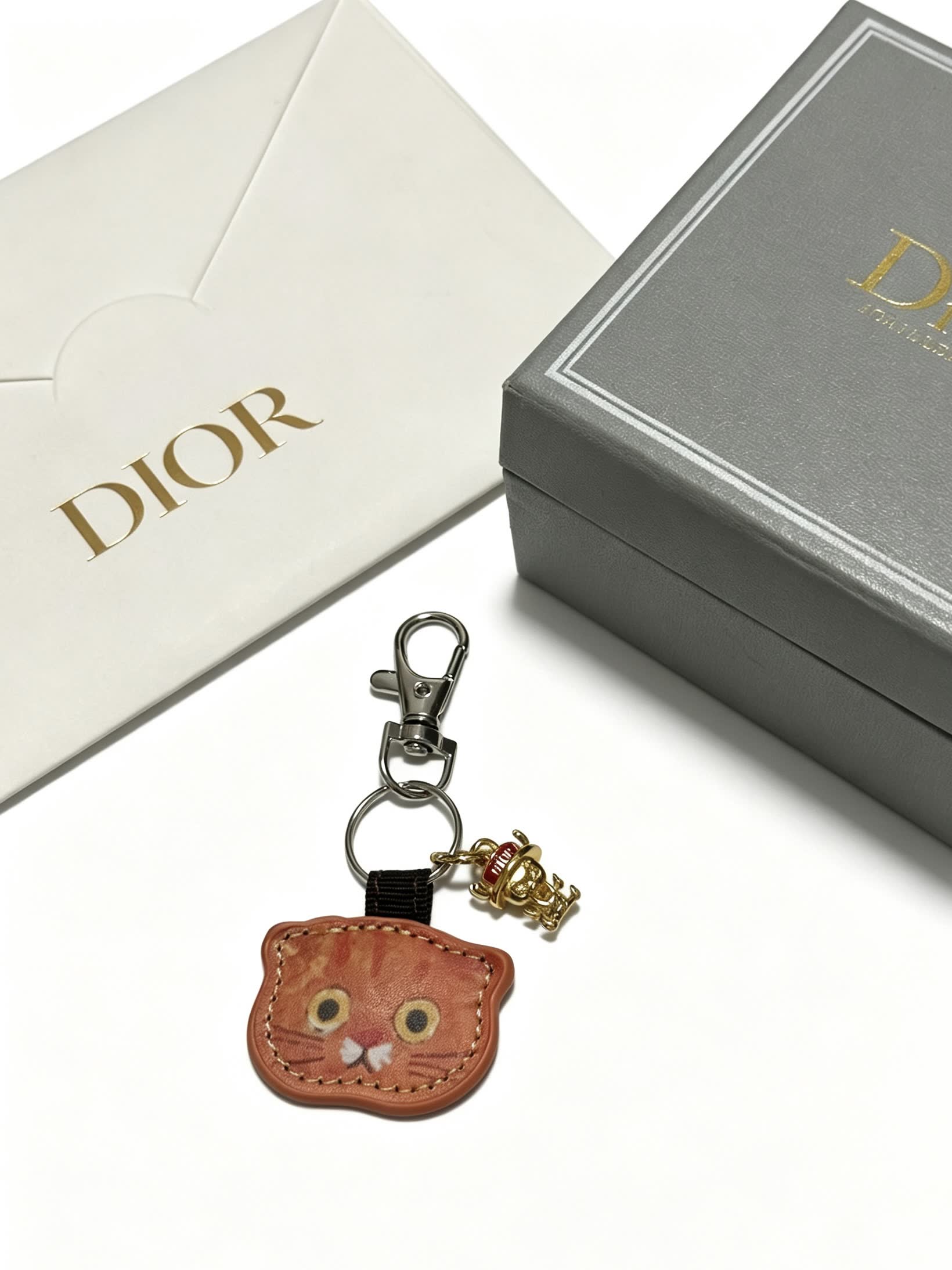 Dior Leather Cat Keychain