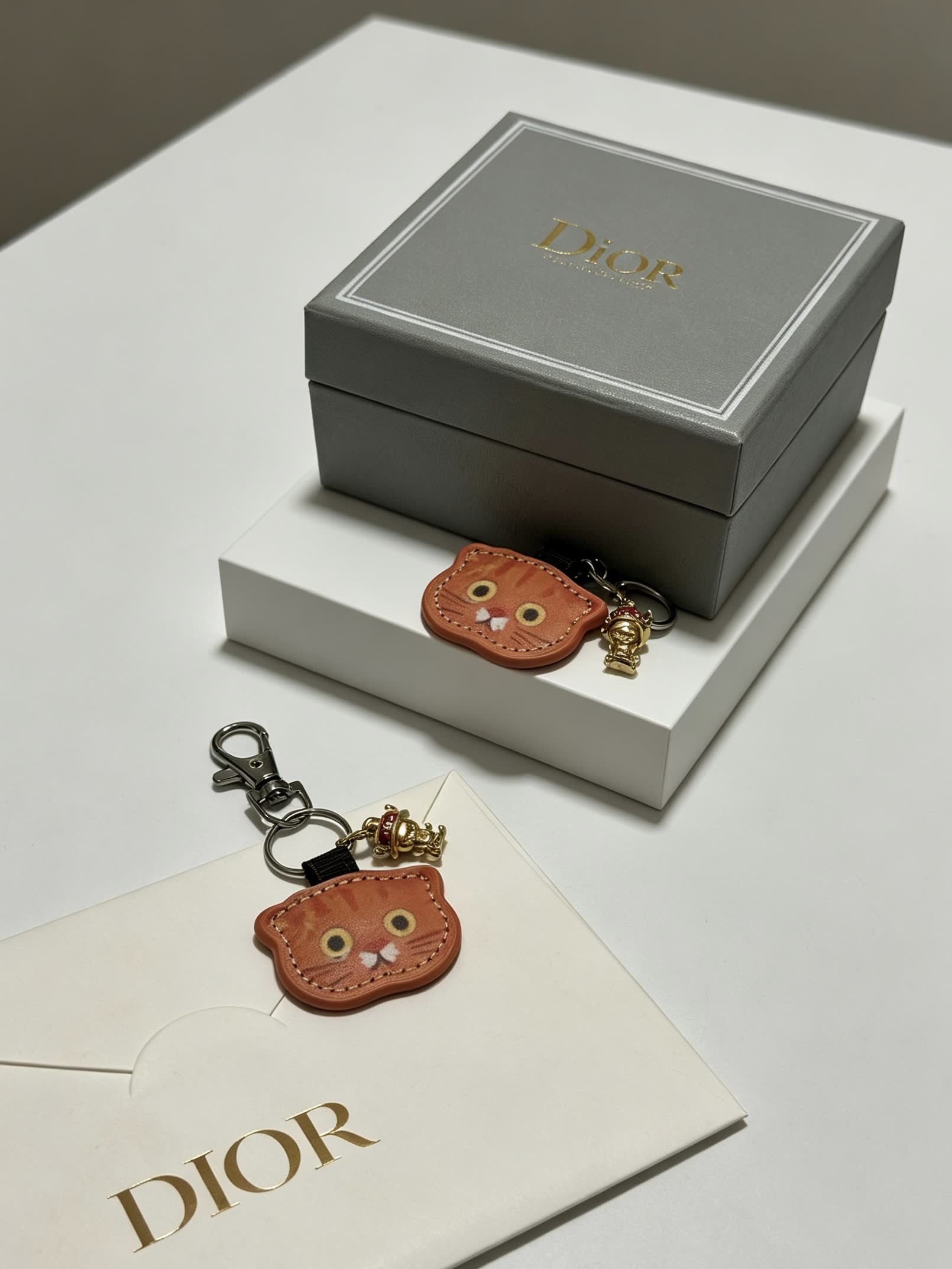 Dior Leather Cat Keychain