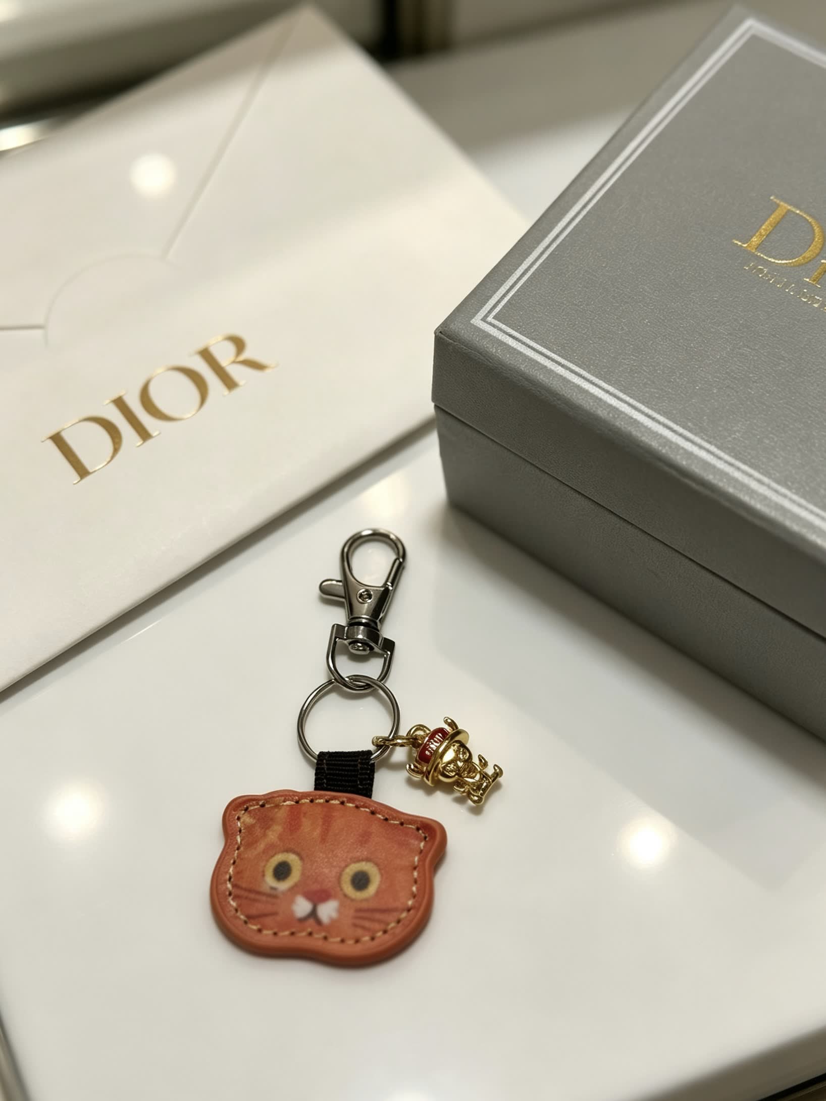 Dior Leather Cat Keychain