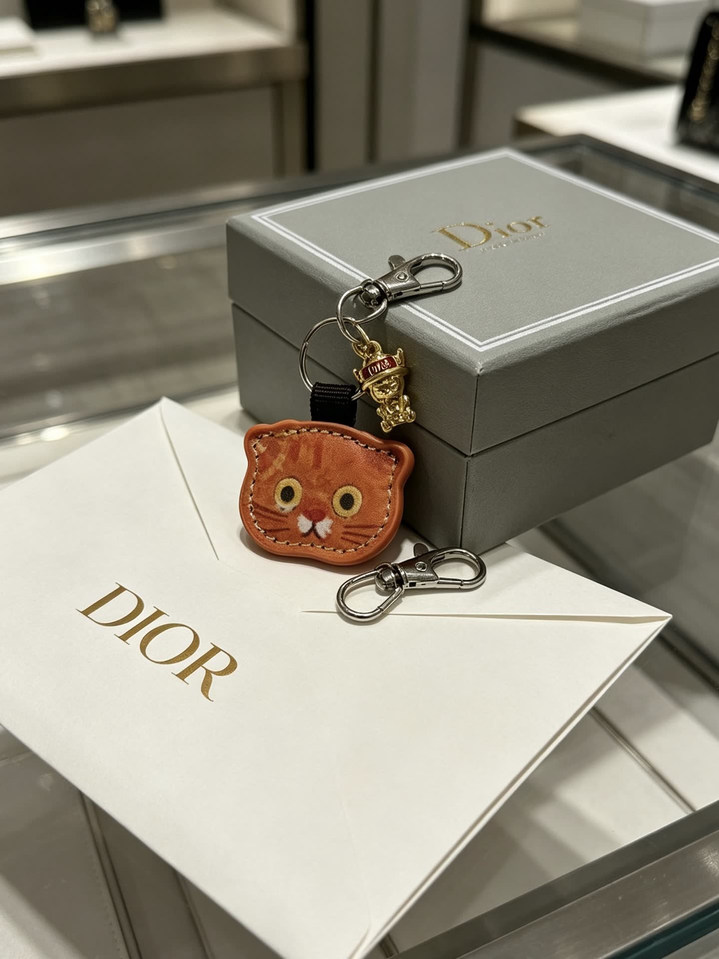 Dior Leather Cat Keychain