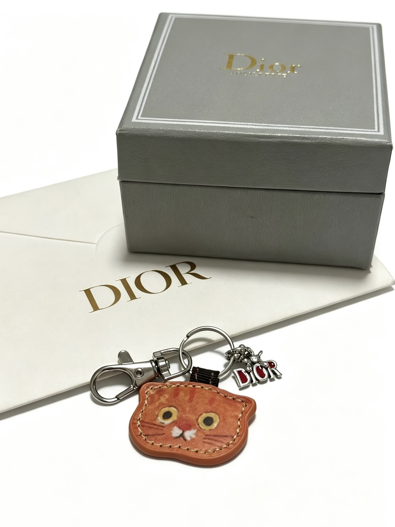 Dior Leather Keychain with Cat Face Charm