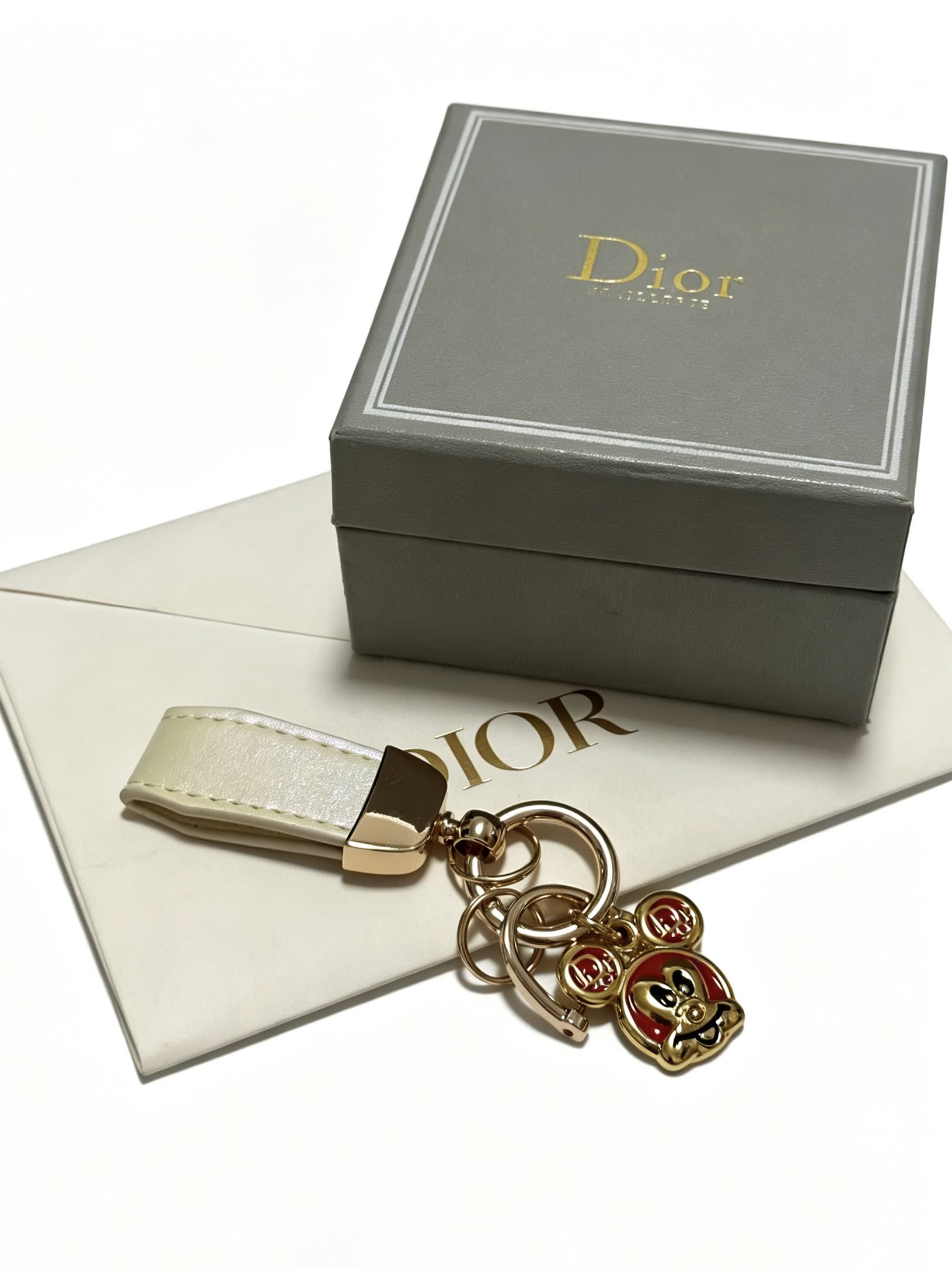 Dior Leather Keychain with Gold-Tone Charms