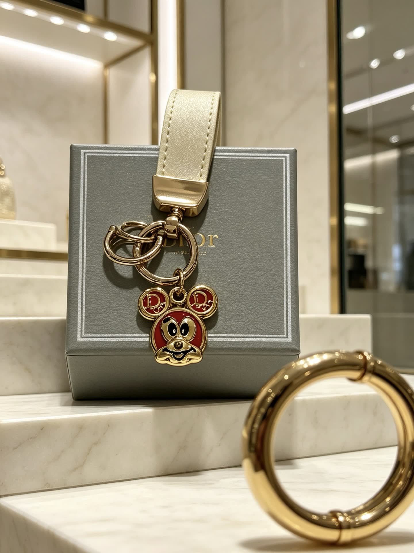 Dior Leather Keychain with Gold-Tone Charms