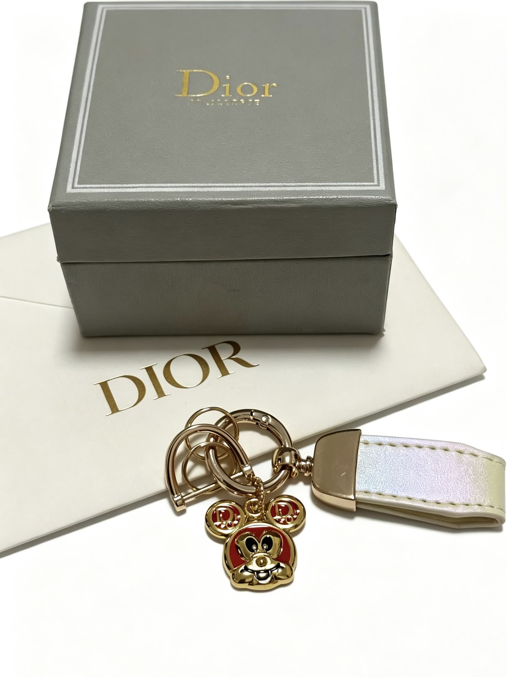 Dior Leather Keychain with Gold-Tone Charms