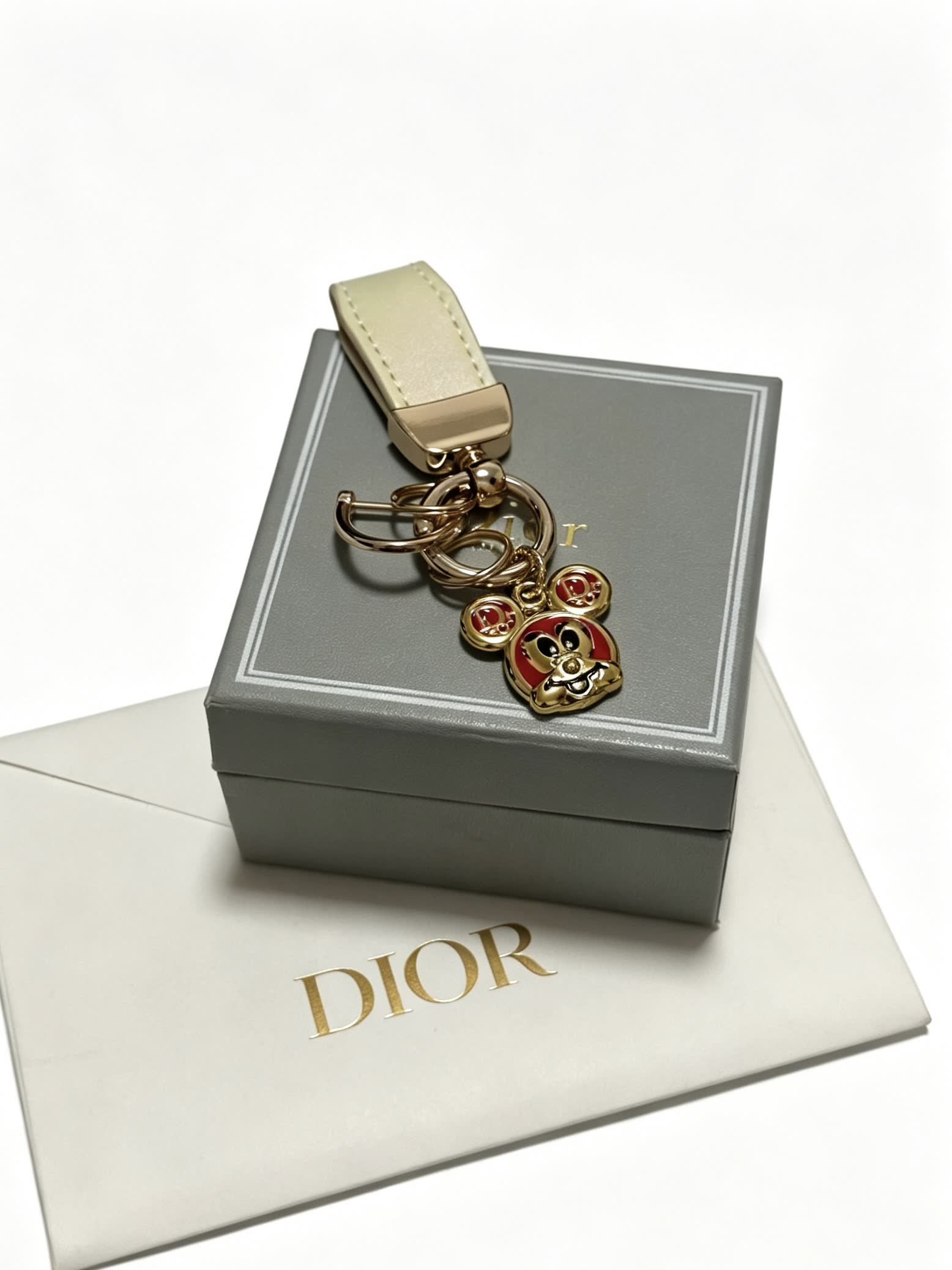 Dior Leather Keychain with Gold-Tone Charms