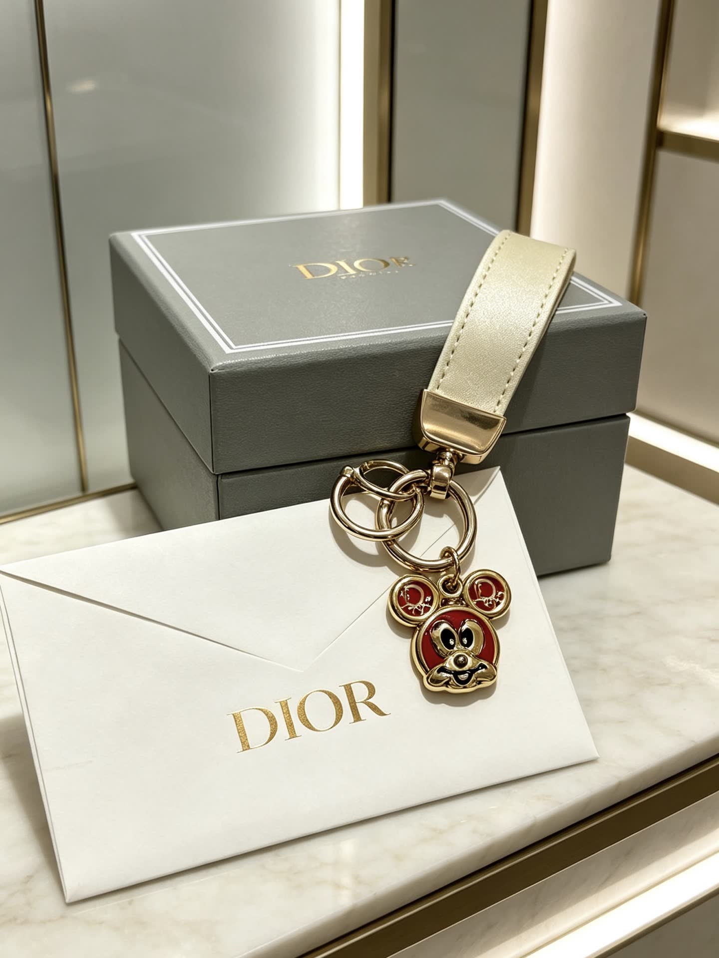 Dior Leather Keychain with Gold-Tone Charms