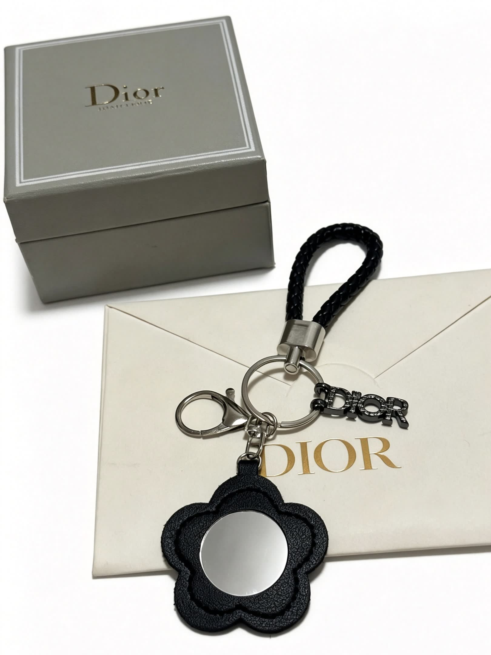 Dior Black Leather Keychain with Mirror