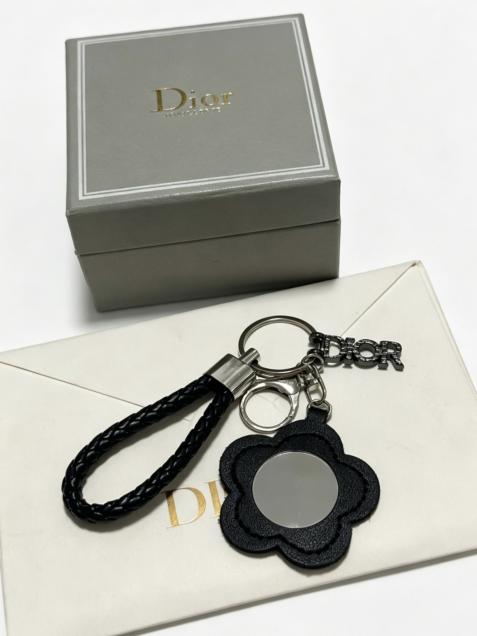 Dior Black Leather Keychain with Mirror
