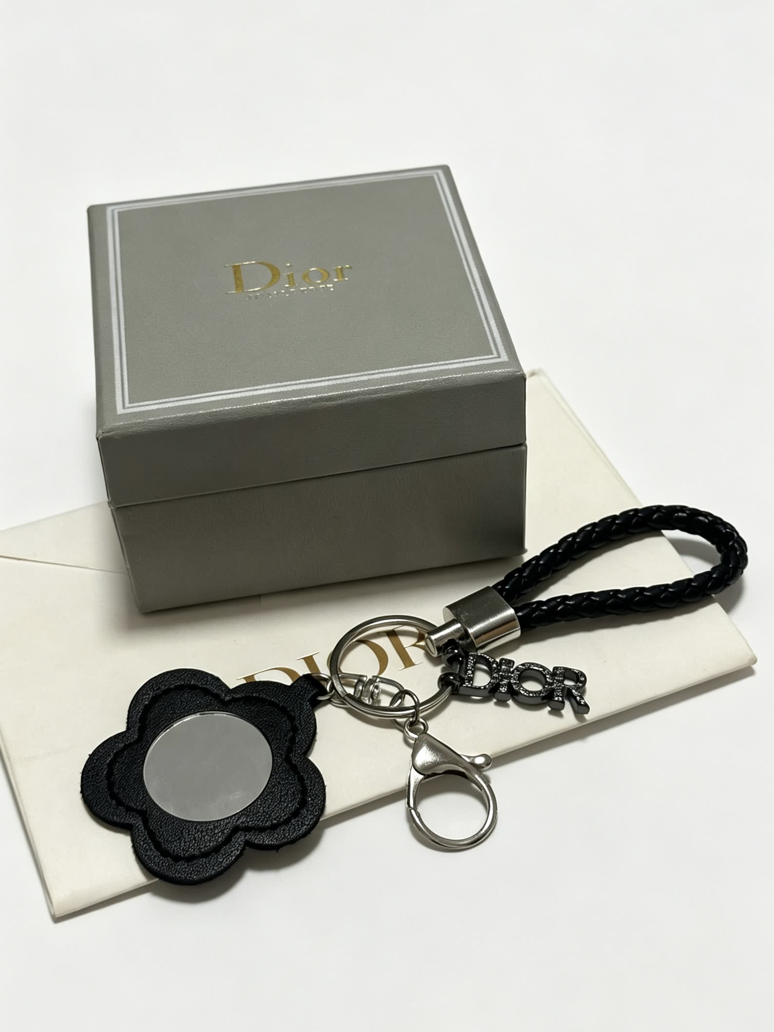 Dior Black Leather Keychain with Mirror